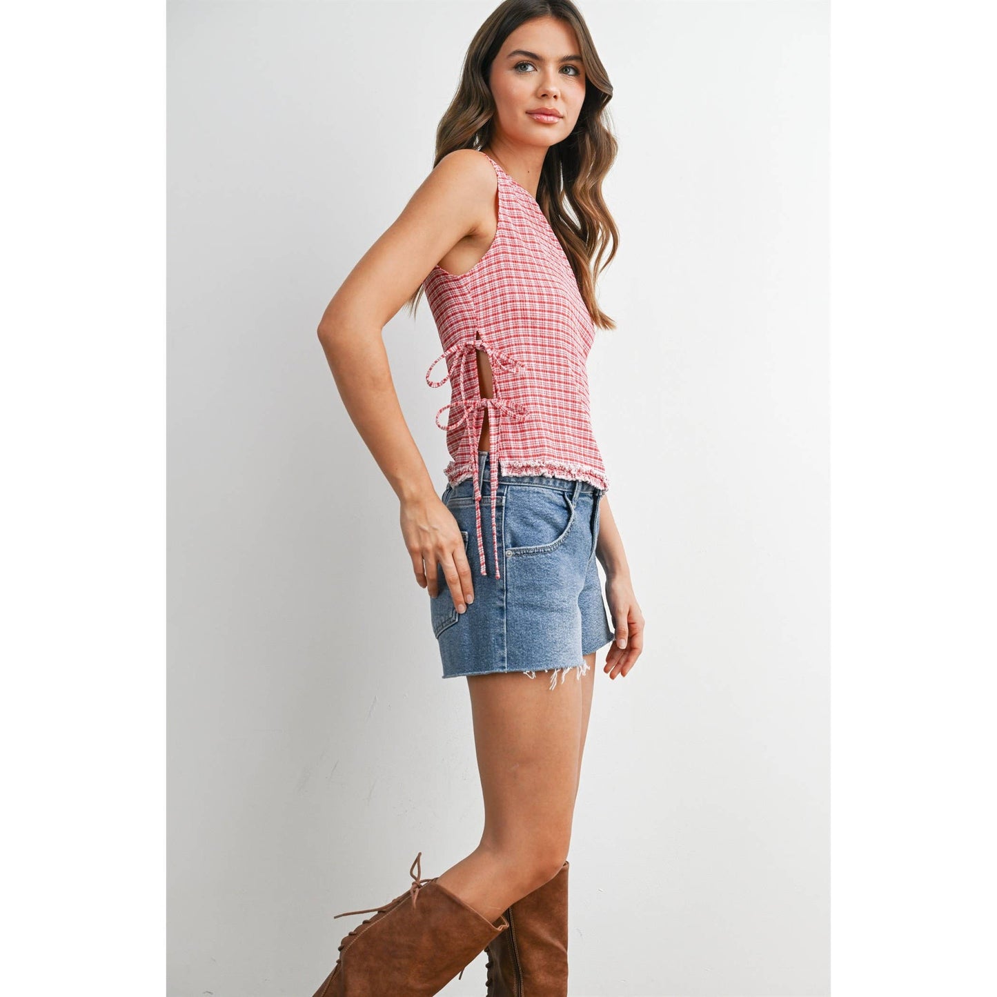 Checkered Ladder Lace-Up Vest - BMT8297