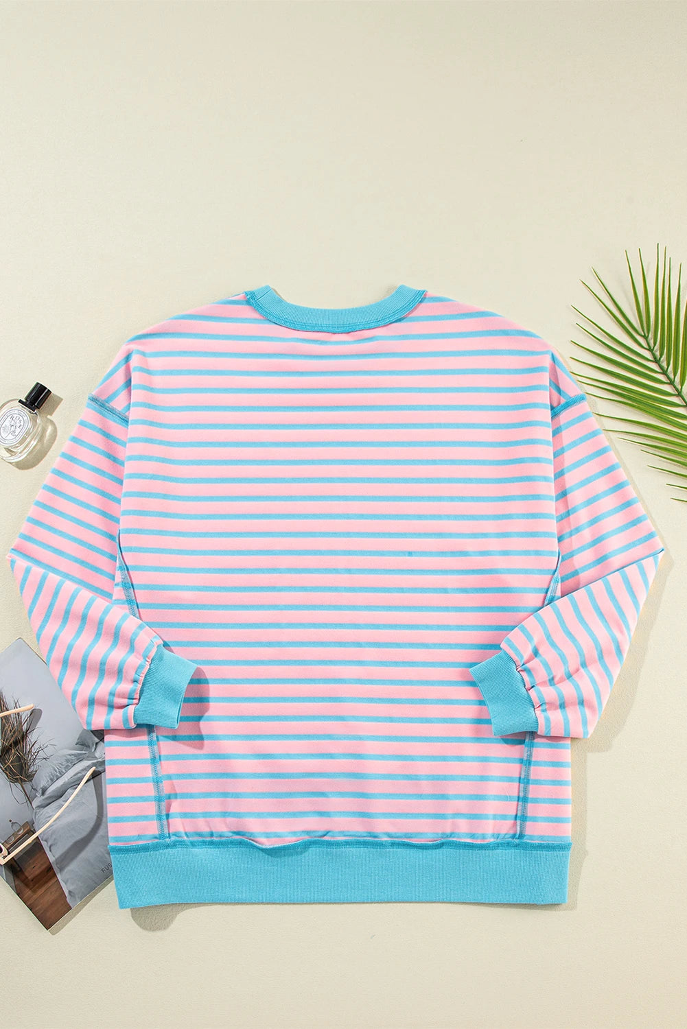 Stripe Contrast Trim High Low Tunic Sweatshirt