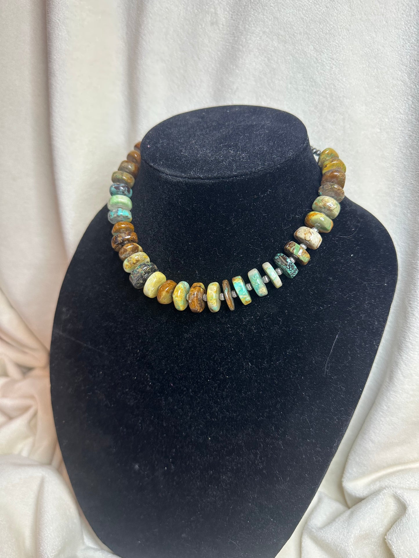natural turquoise x 4mm corrugated necklace