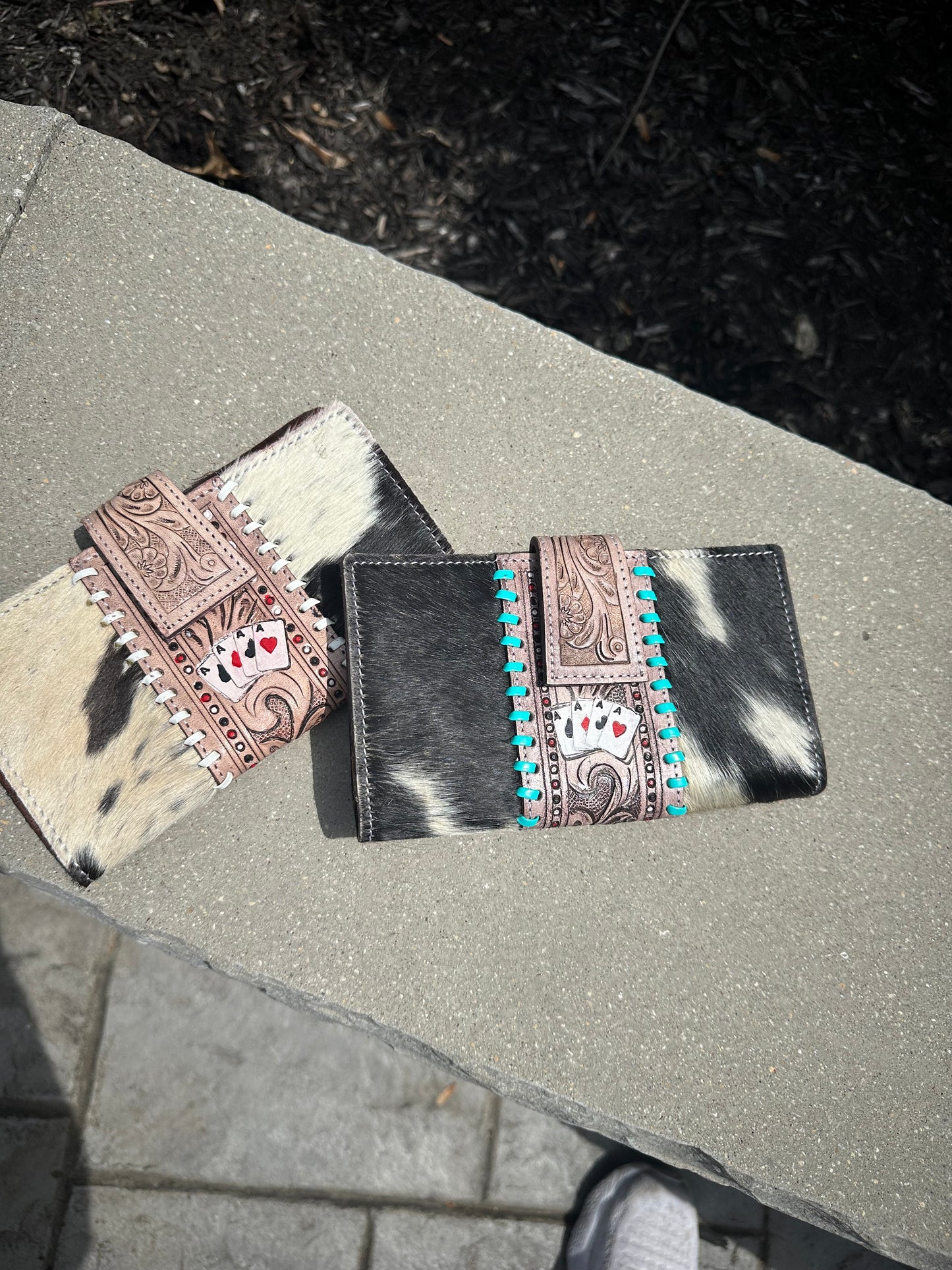 Tooled Genuine Leather // Cowhide Aces Bifold Wallet