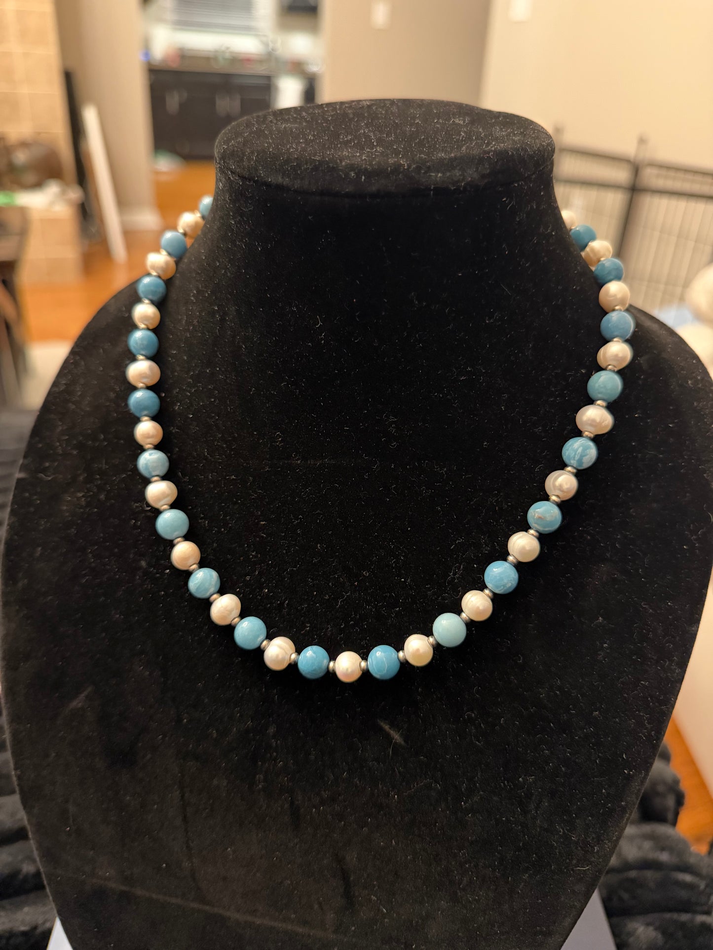 Larimar x freshwater pearl necklace