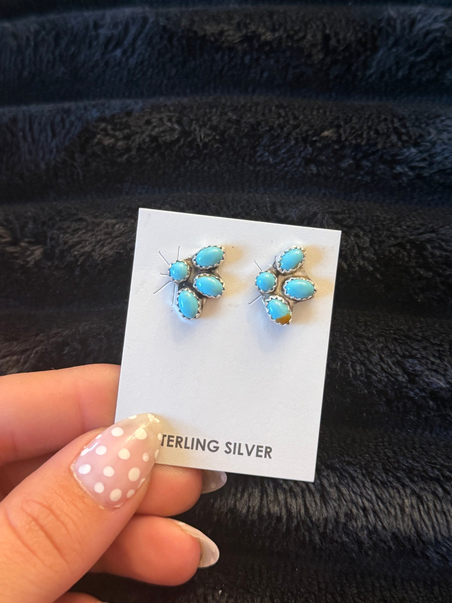 Navajo Handmade Kingman Turquoise Earrings - Maxine Ramirez