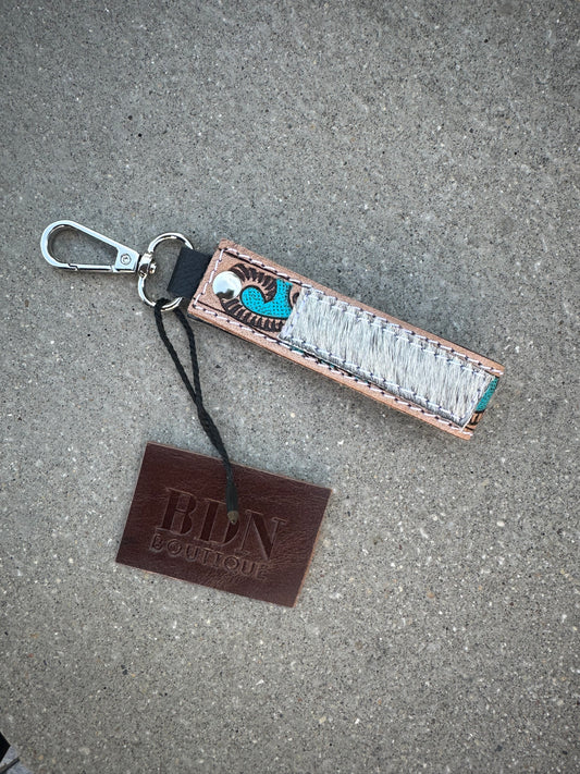 Tooled Leather Keychain - mini