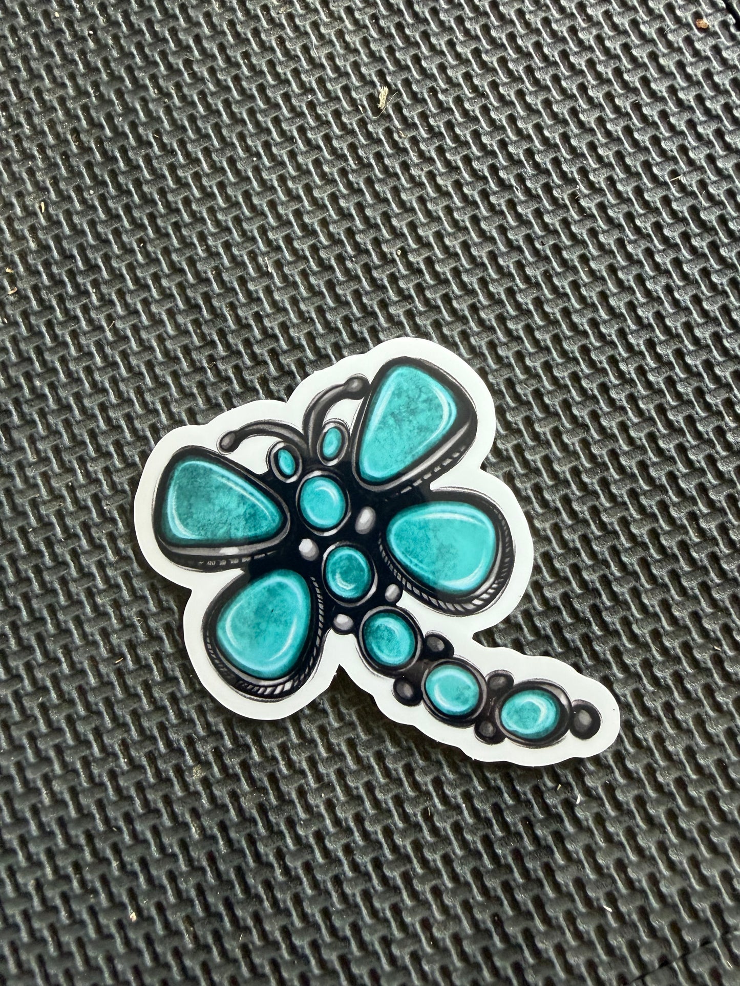 turquoise stone dragonfly die cut sticker