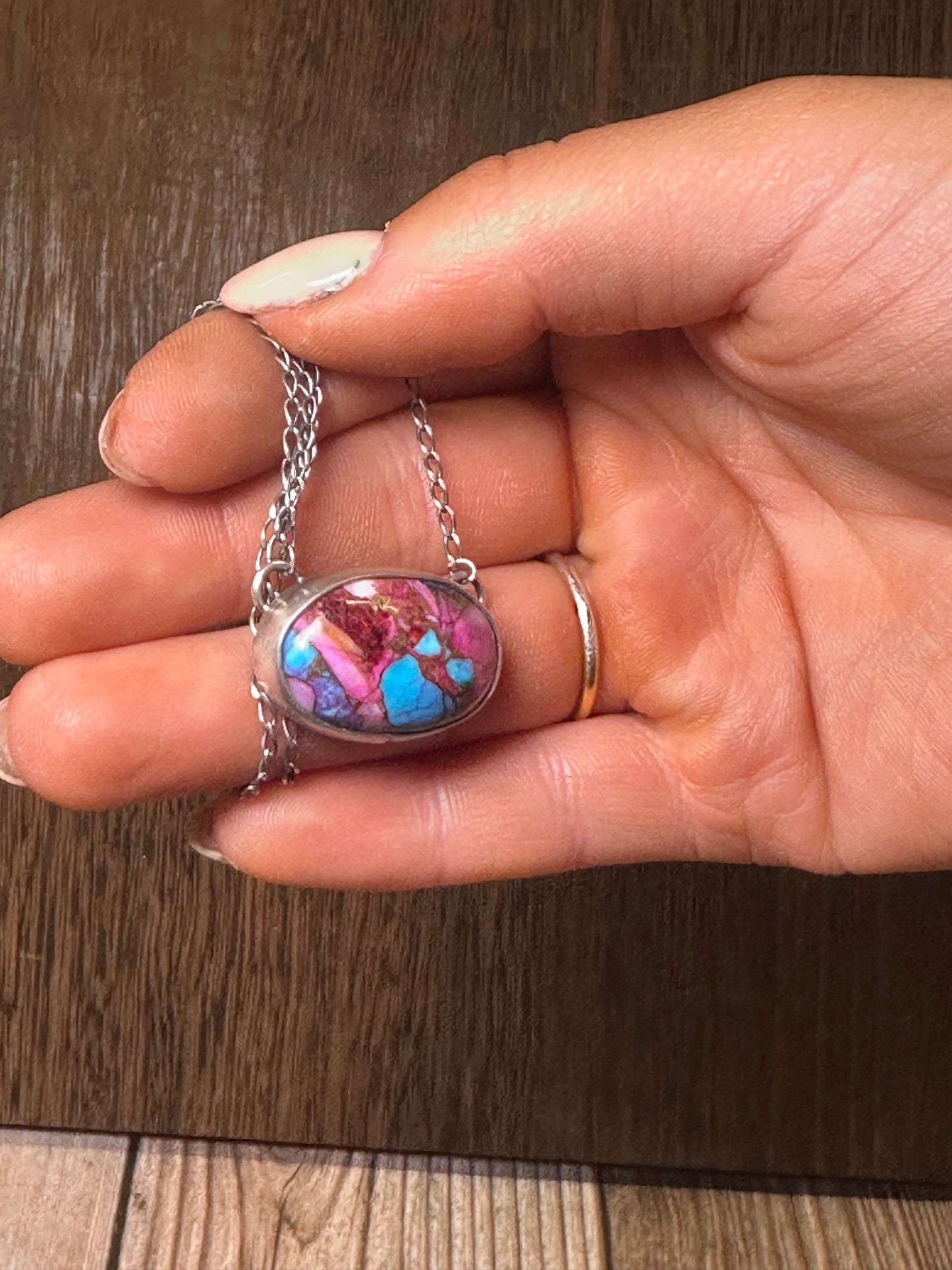 Navajo Sterling Silver & Pink Dream Mojave Oval Necklace