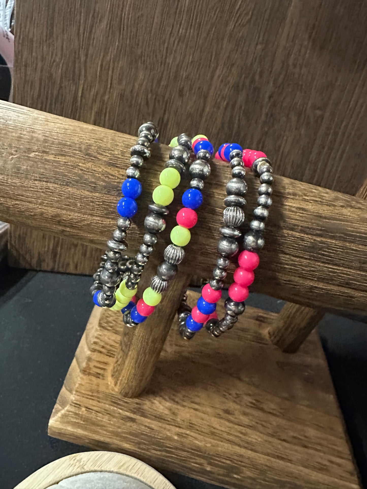 Navajo Style Pearl & Multi Bead Stackable Bracelet