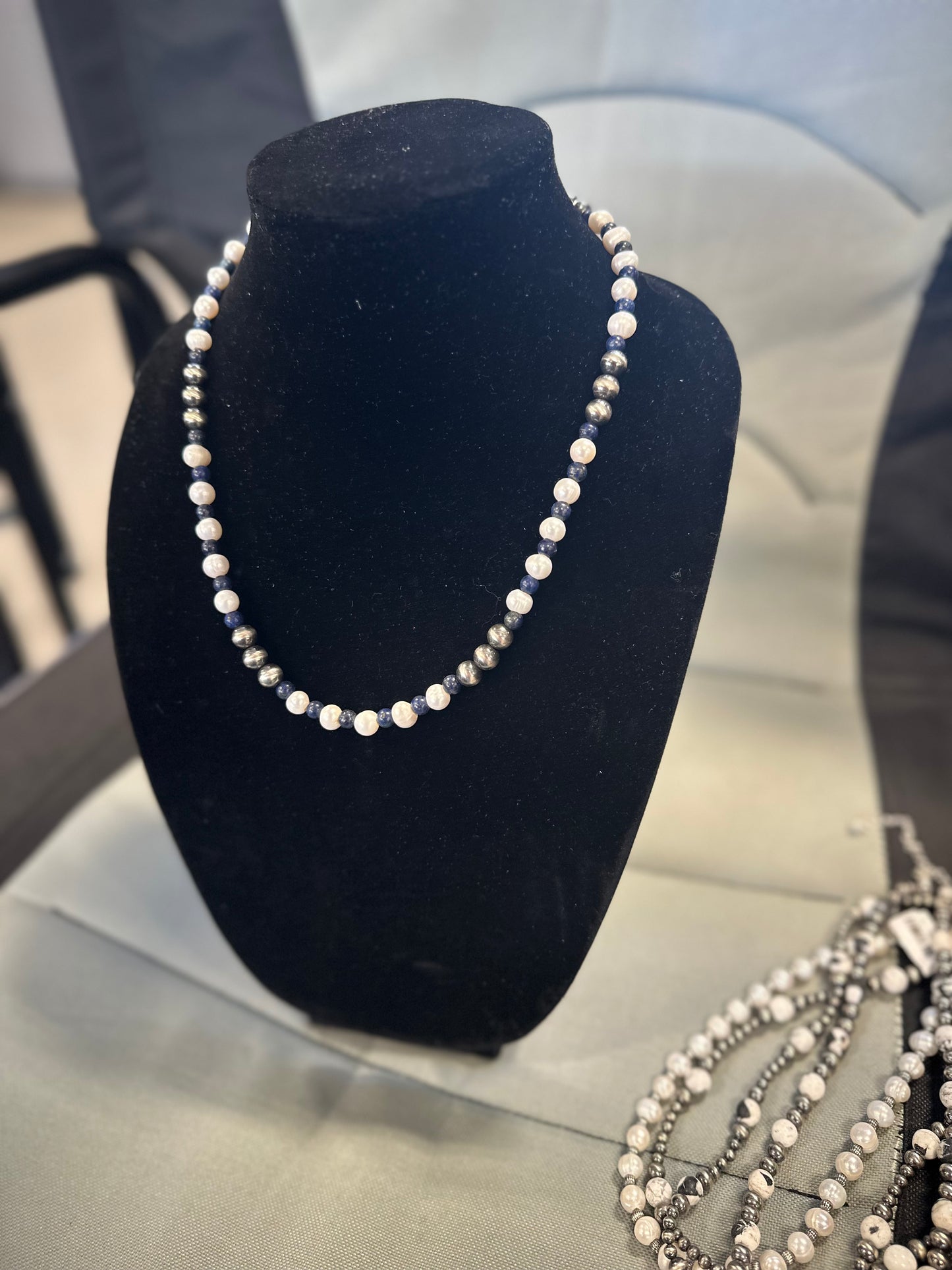 Pearl x freshwater x lapis necklace