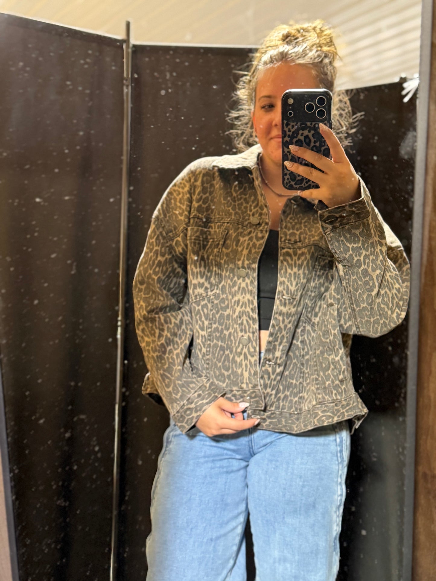 Leopard Printed Denim Jacket