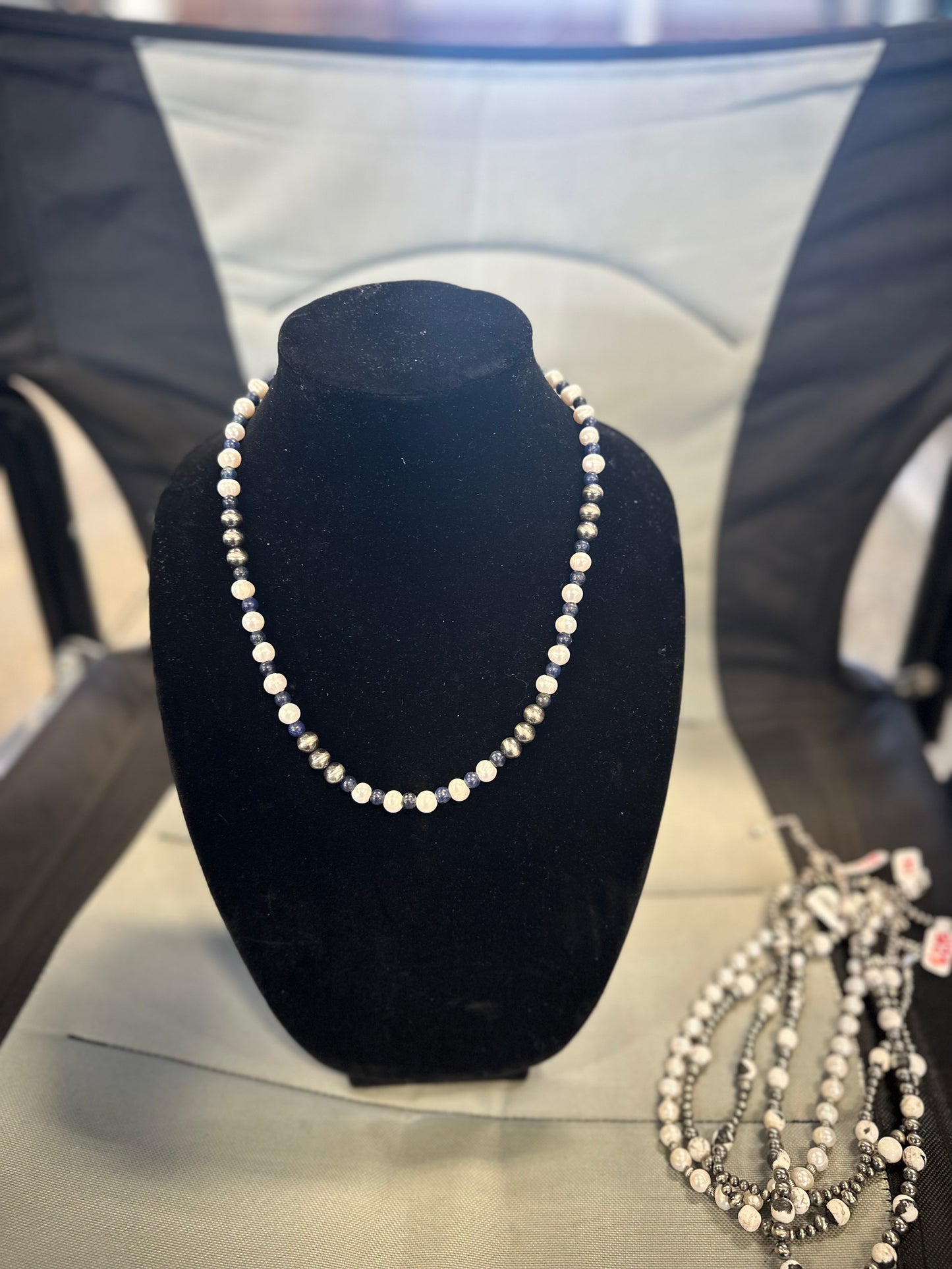 Pearl x freshwater x lapis necklace