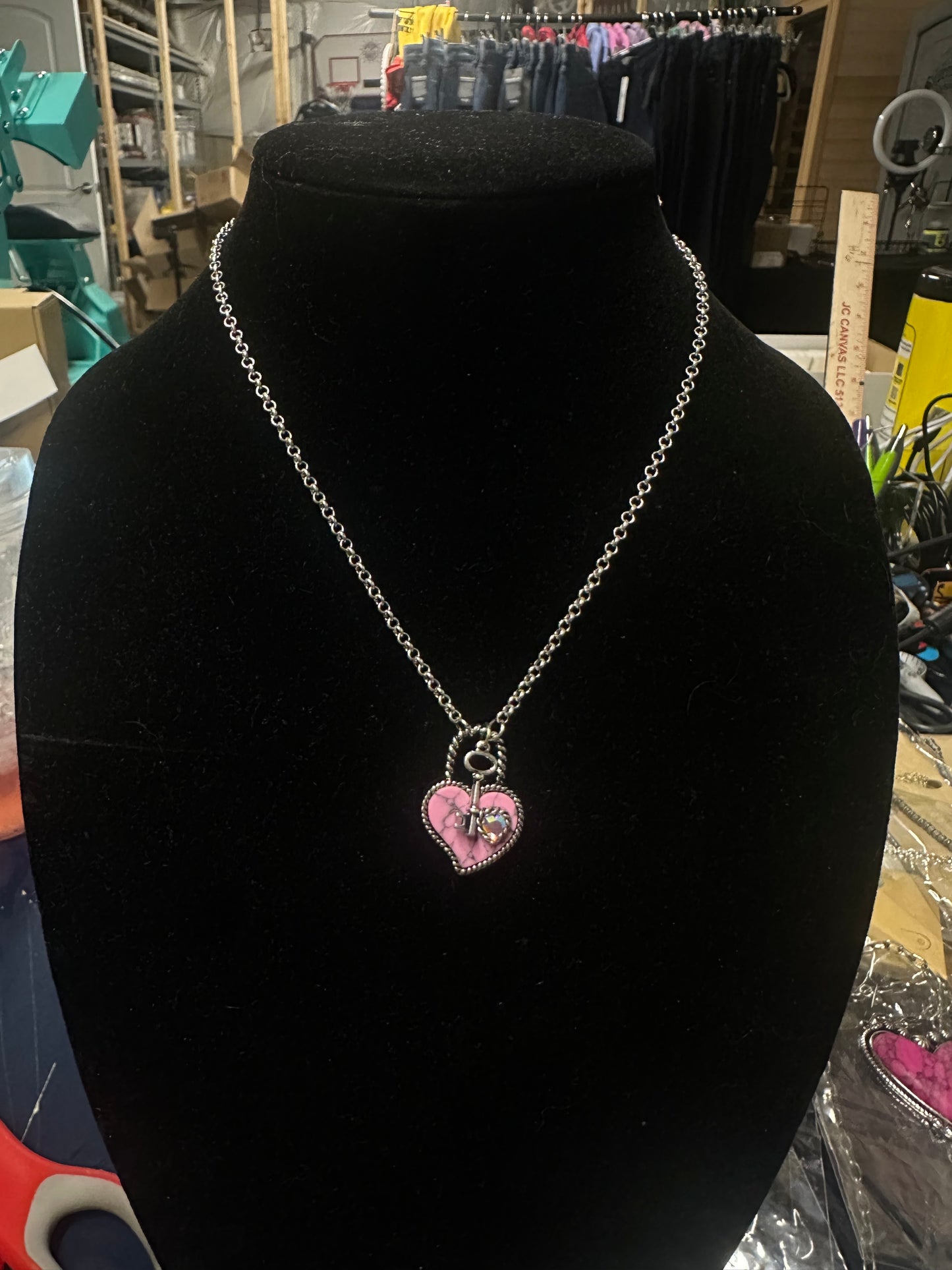 Western Heart Stone Lock Necklace
