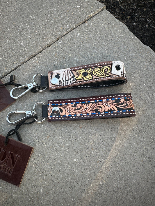 Tooled Leather Keychain - mini