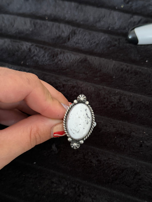 Navajo Handmade White Buffalo Adjustable Ring - Johnny Dixon