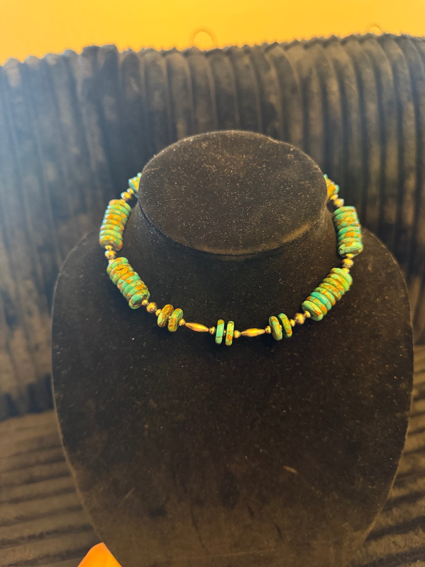 Turquoise x bronze x sterling pearl necklace