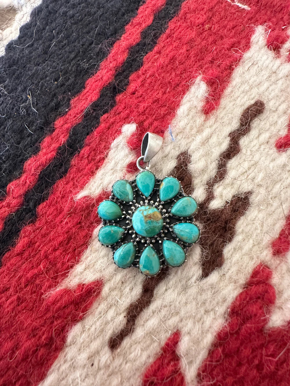 Beautiful Handmade Sterling Silver & Turquoise Flower Pendant