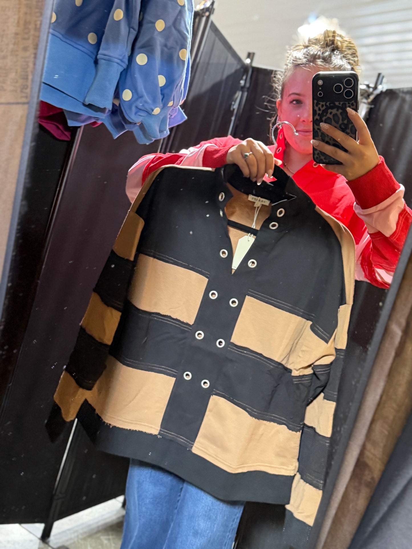 Color block raw cut long sleeve top