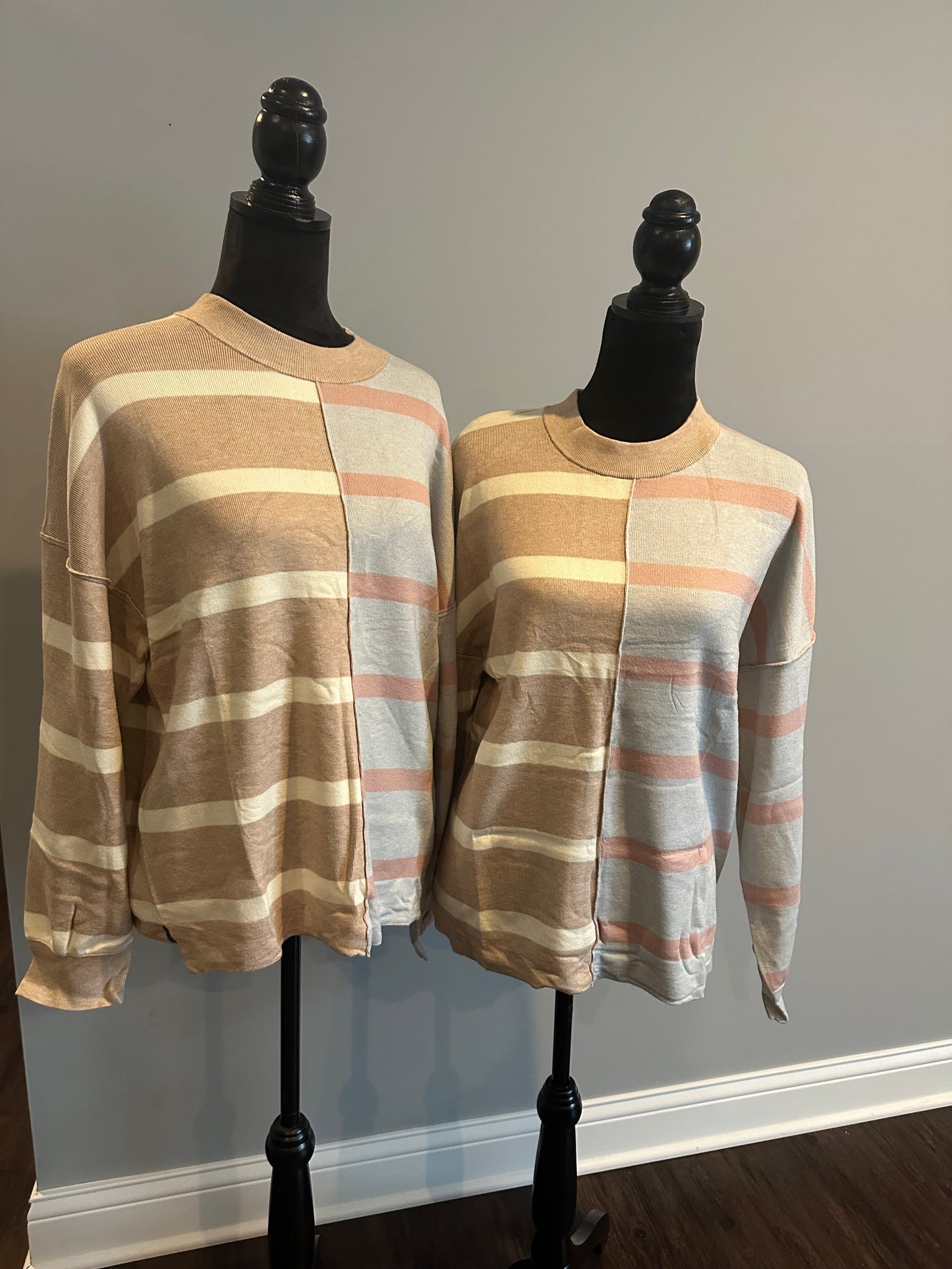 Khaki Stripe Colorblock Oversized Sweater