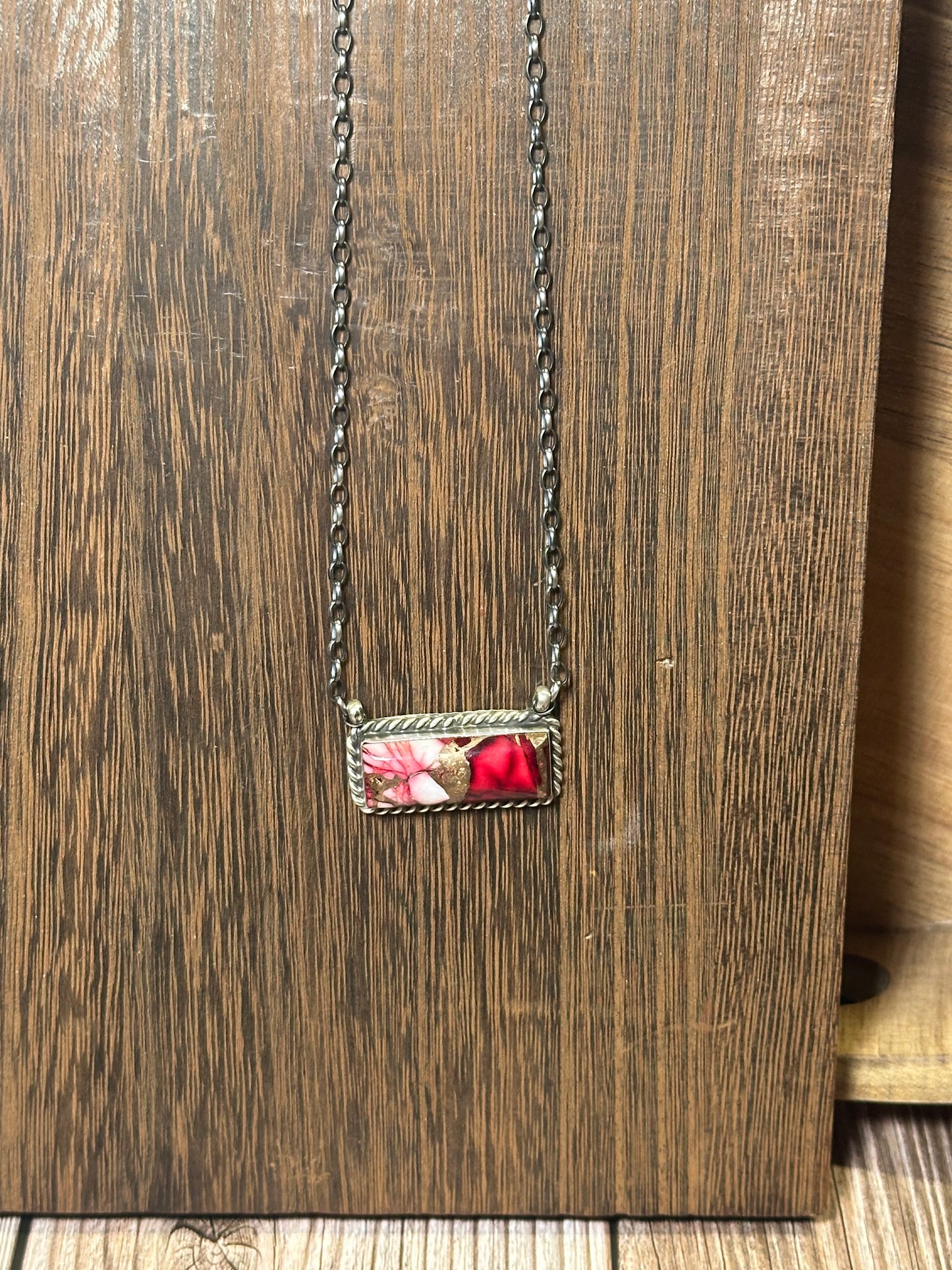 Navajo Rose Dahlia & Sterling Silver Bar Necklace