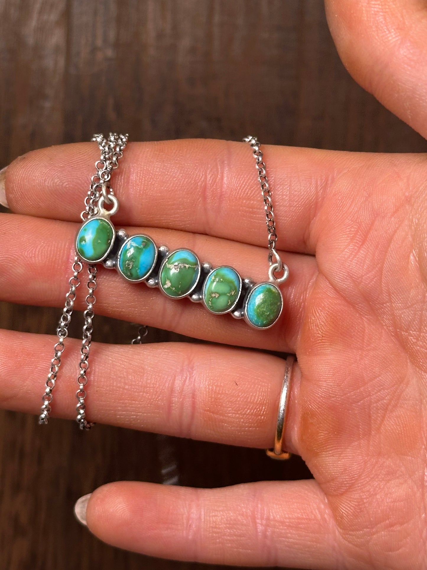 Handmade Sterling Silver & Sonoran Mountain Turquoise Bar Necklace