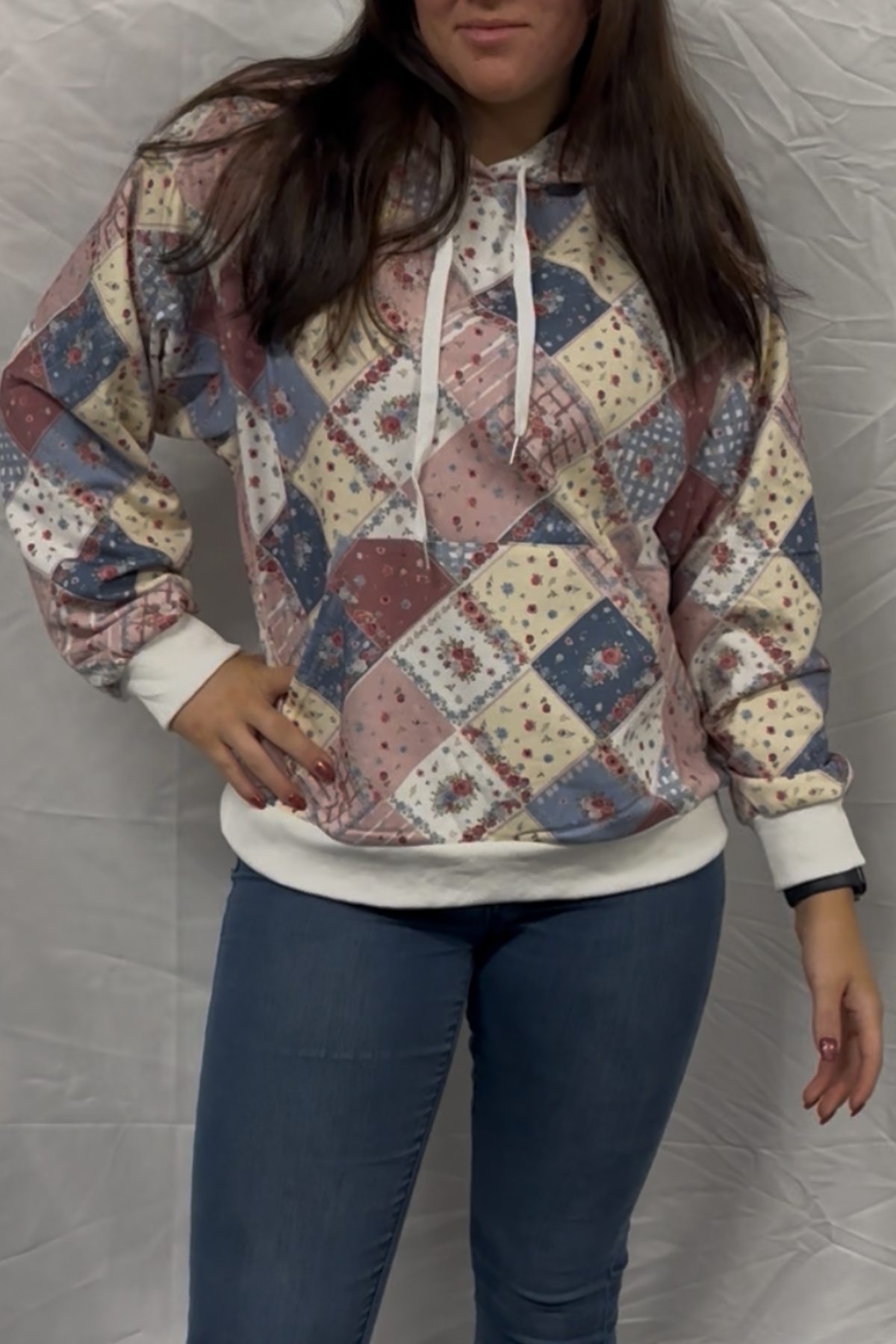 Spring Patchwork Quilted Hoodie