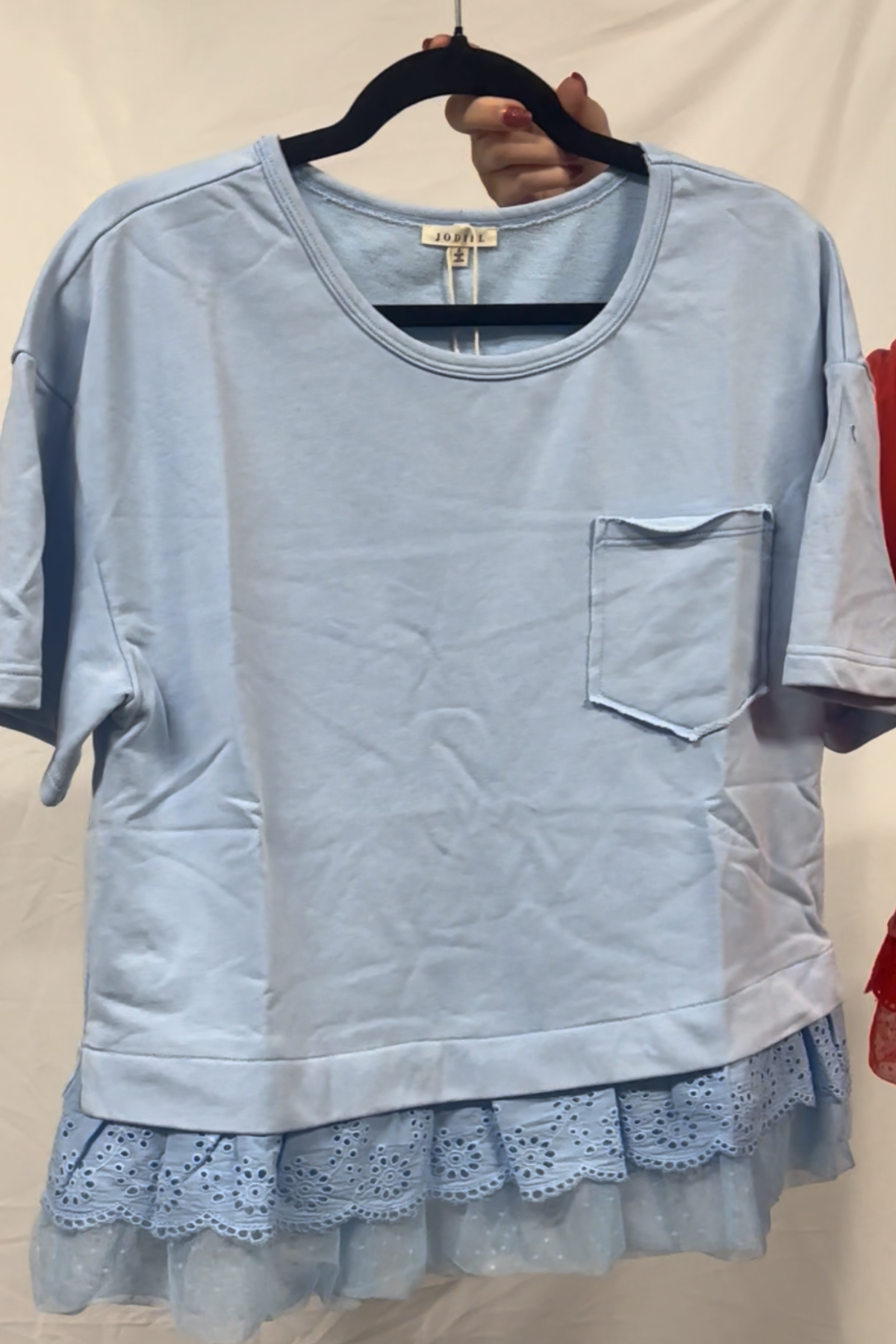 ruffled trim detail pocket tshirt