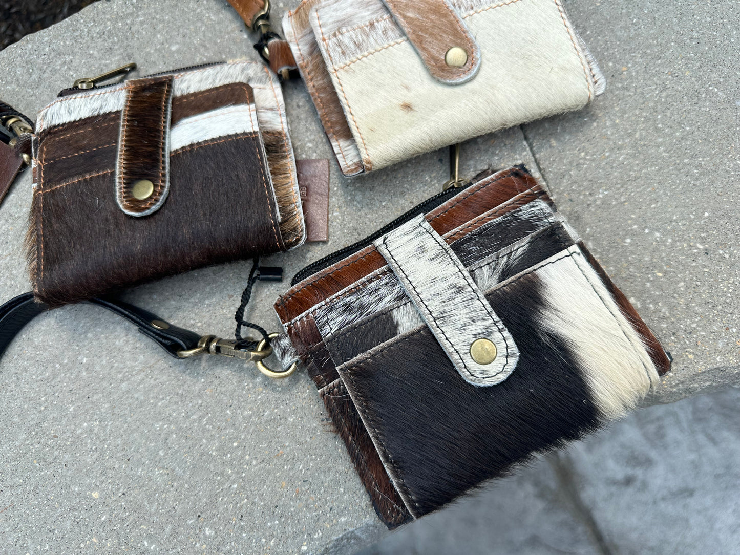 Cowhide Leather Credit Card Holder With Wristlet Zipper Coin Purses *3styles