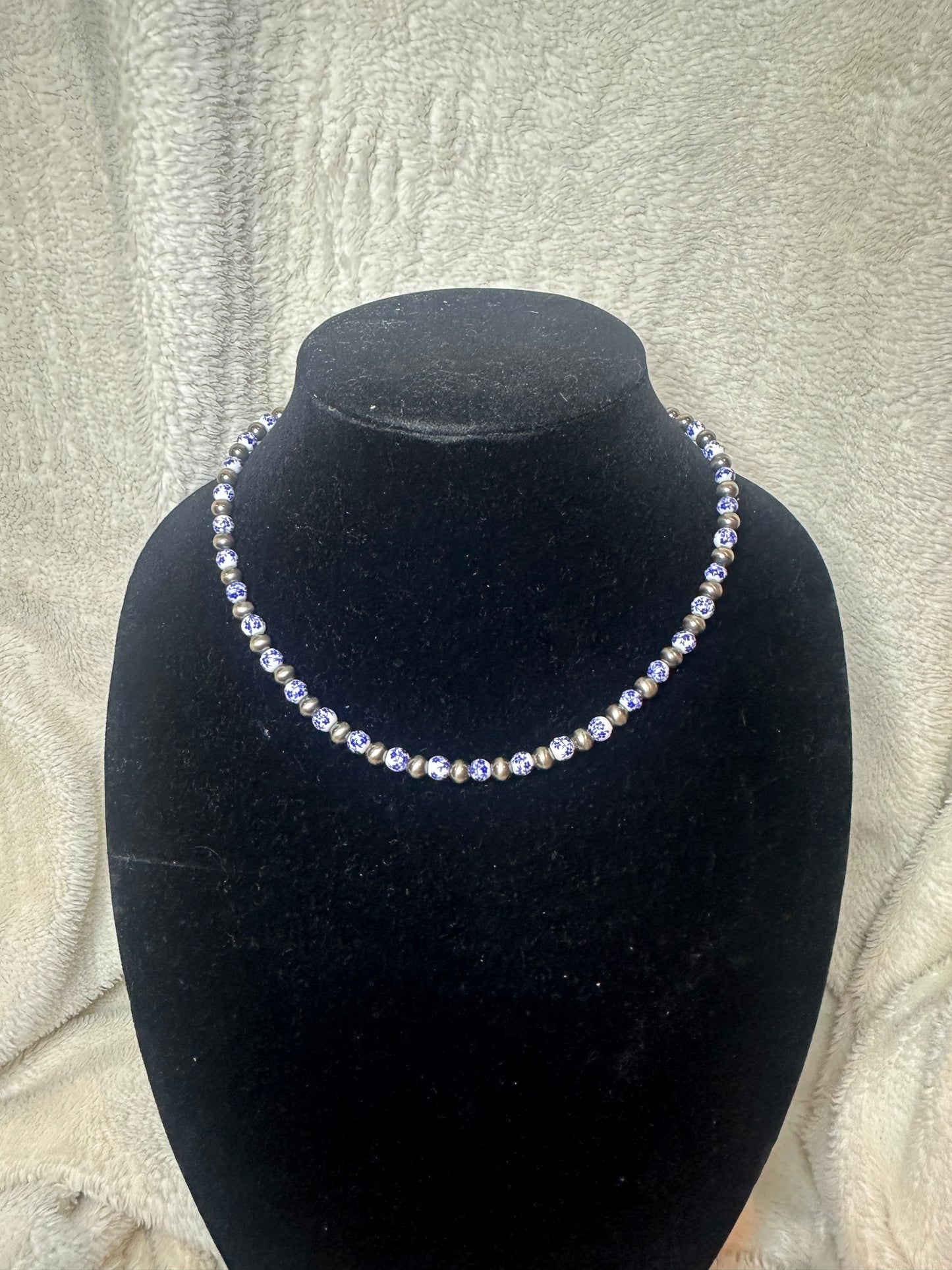 6mm sterling pearl + ceramic beaded necklace