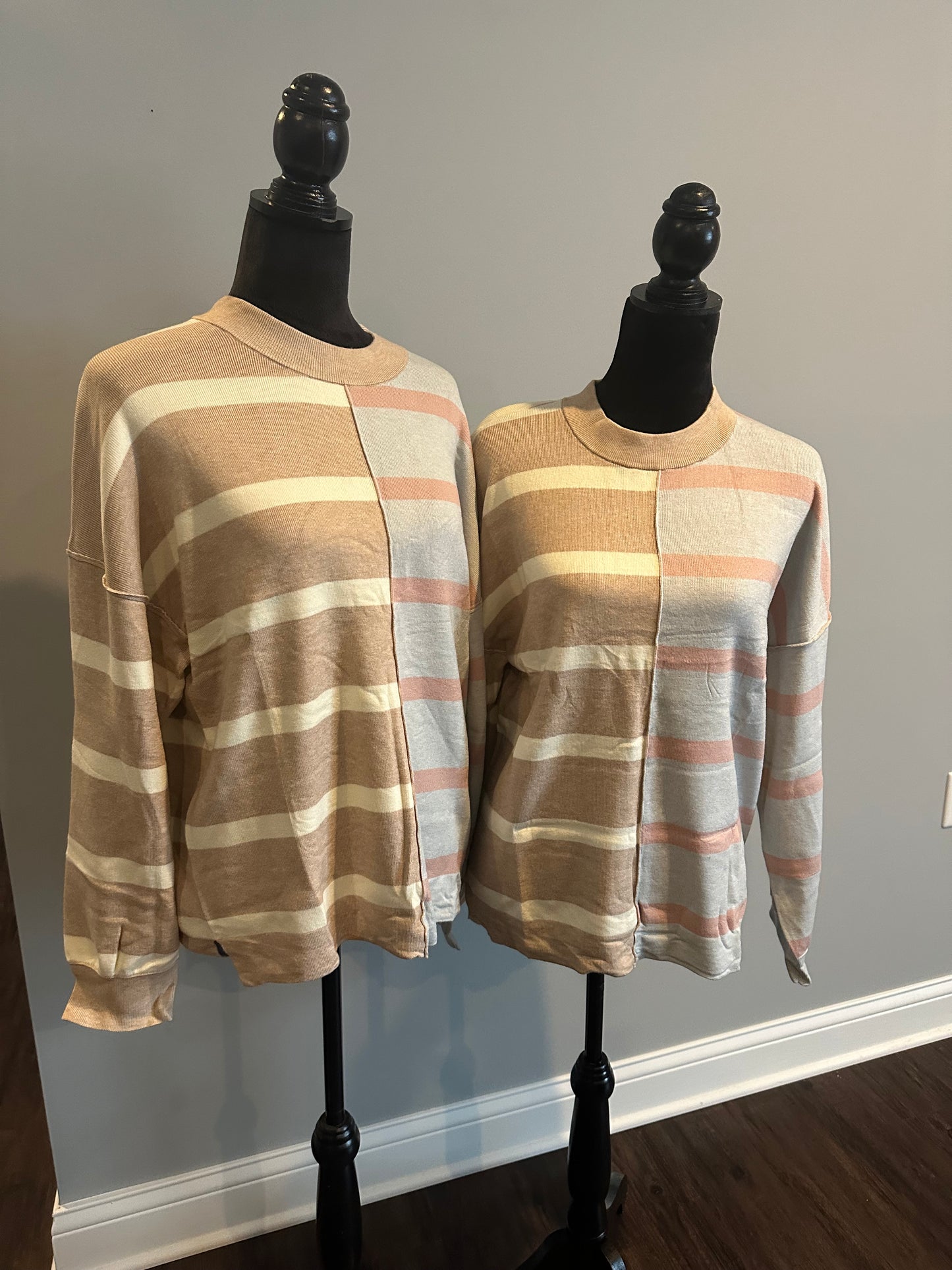 Khaki Stripe Colorblock Oversized Sweater