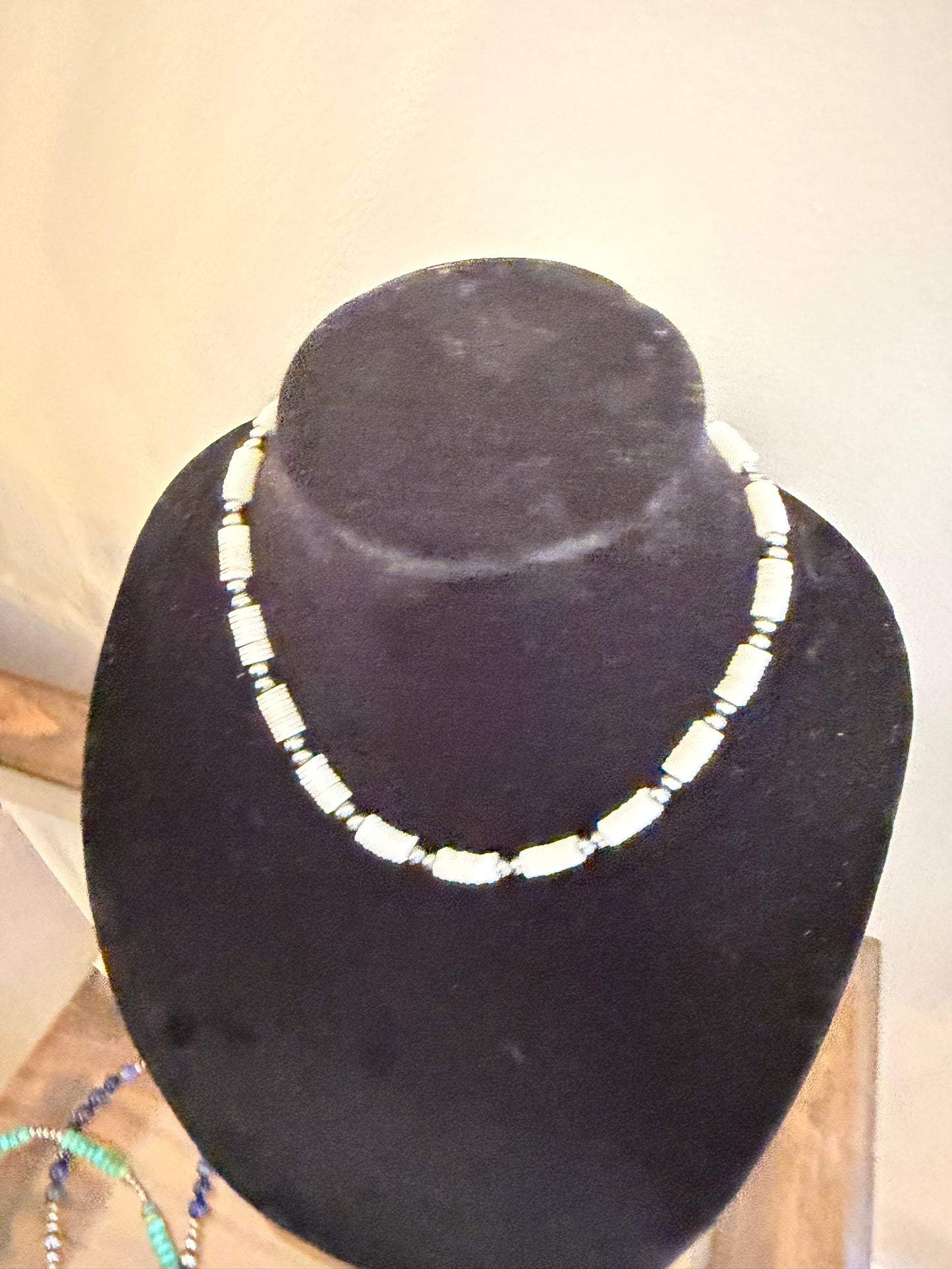 4mm pearl x pink conch heishi necklace
