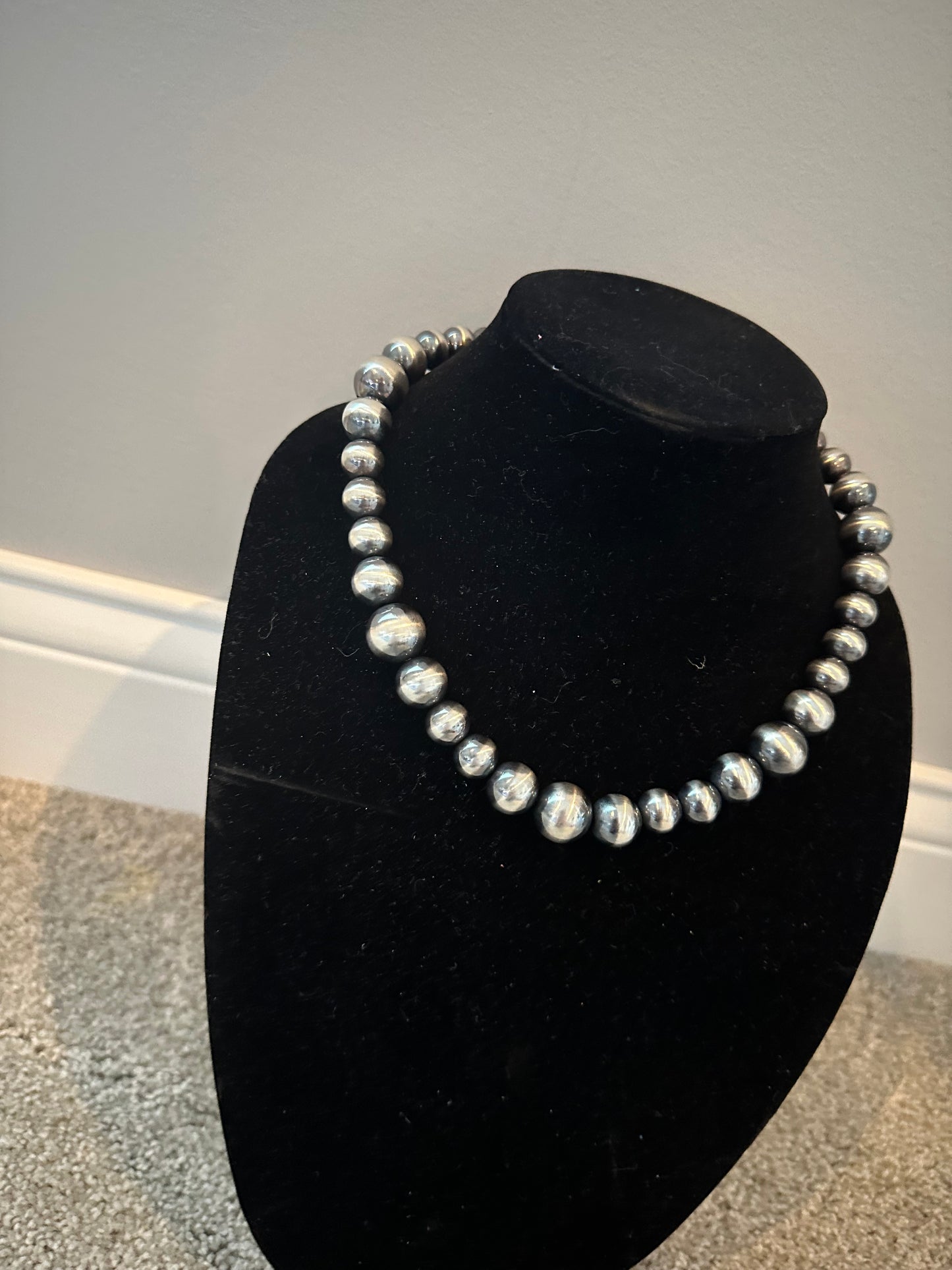 12-16mm graduated sterling silver pearl necklace