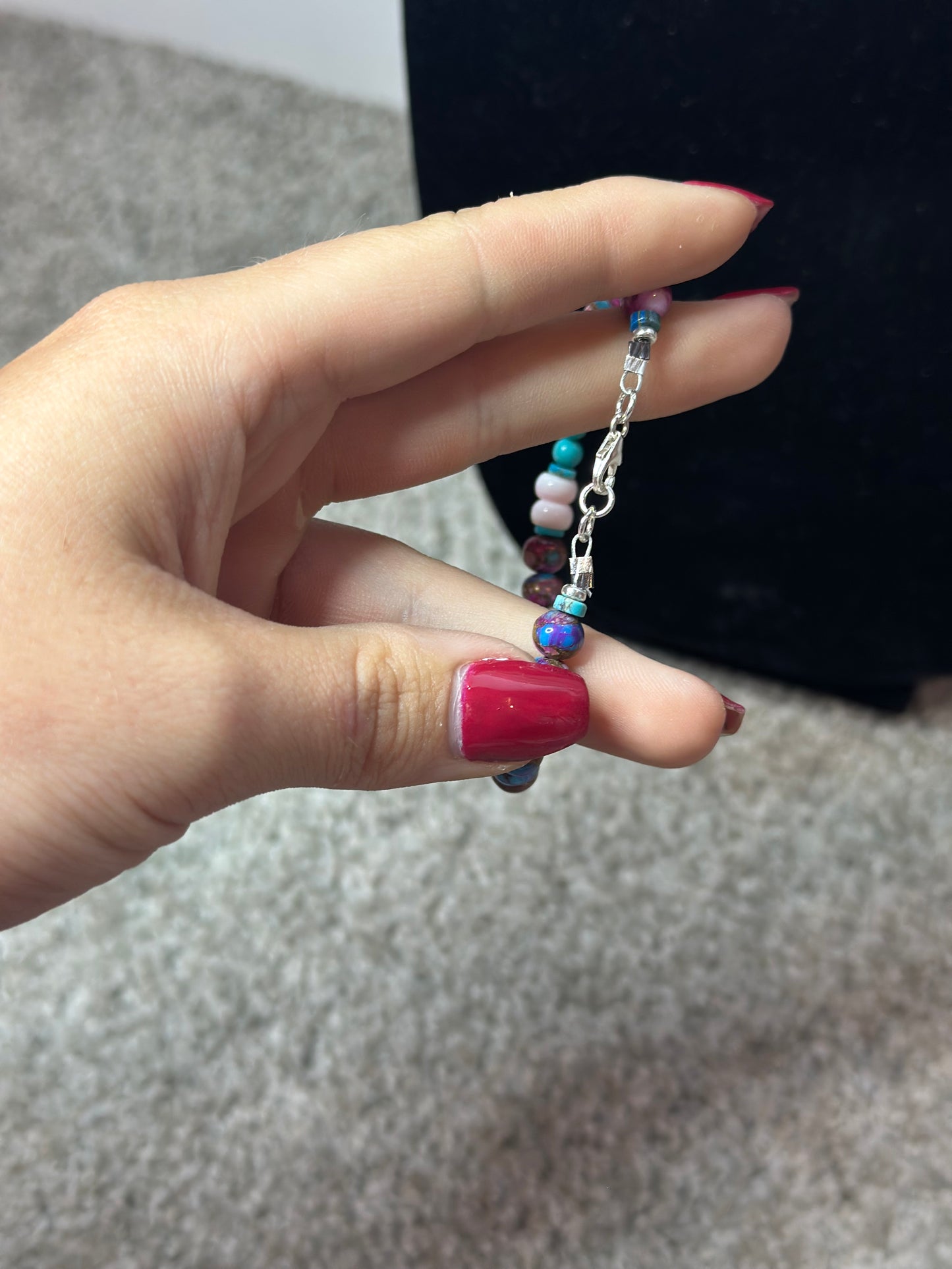 pink conch + turquoise  + dahlia bead bracelet