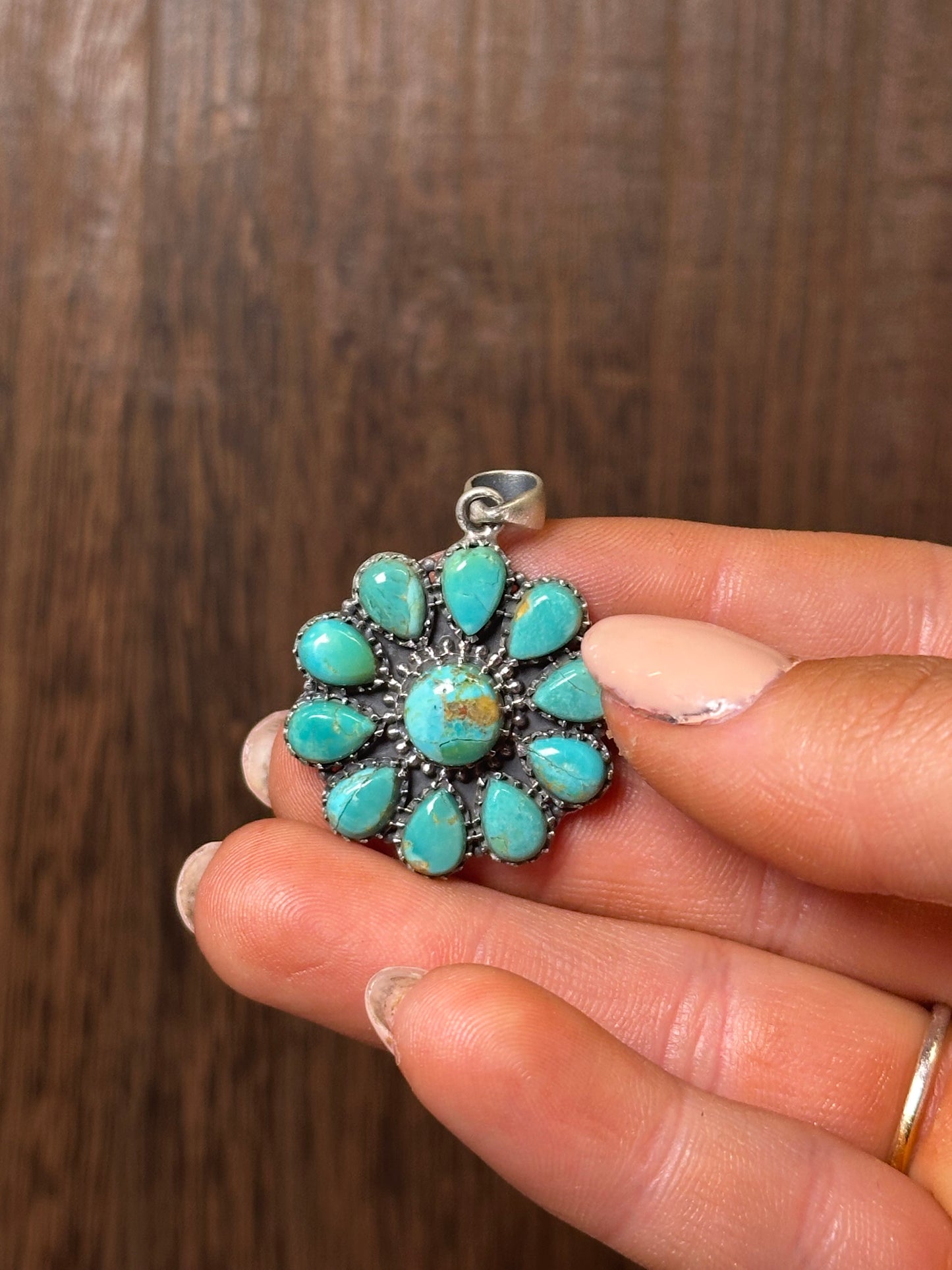 Beautiful Handmade Sterling Silver & Turquoise Flower Pendant