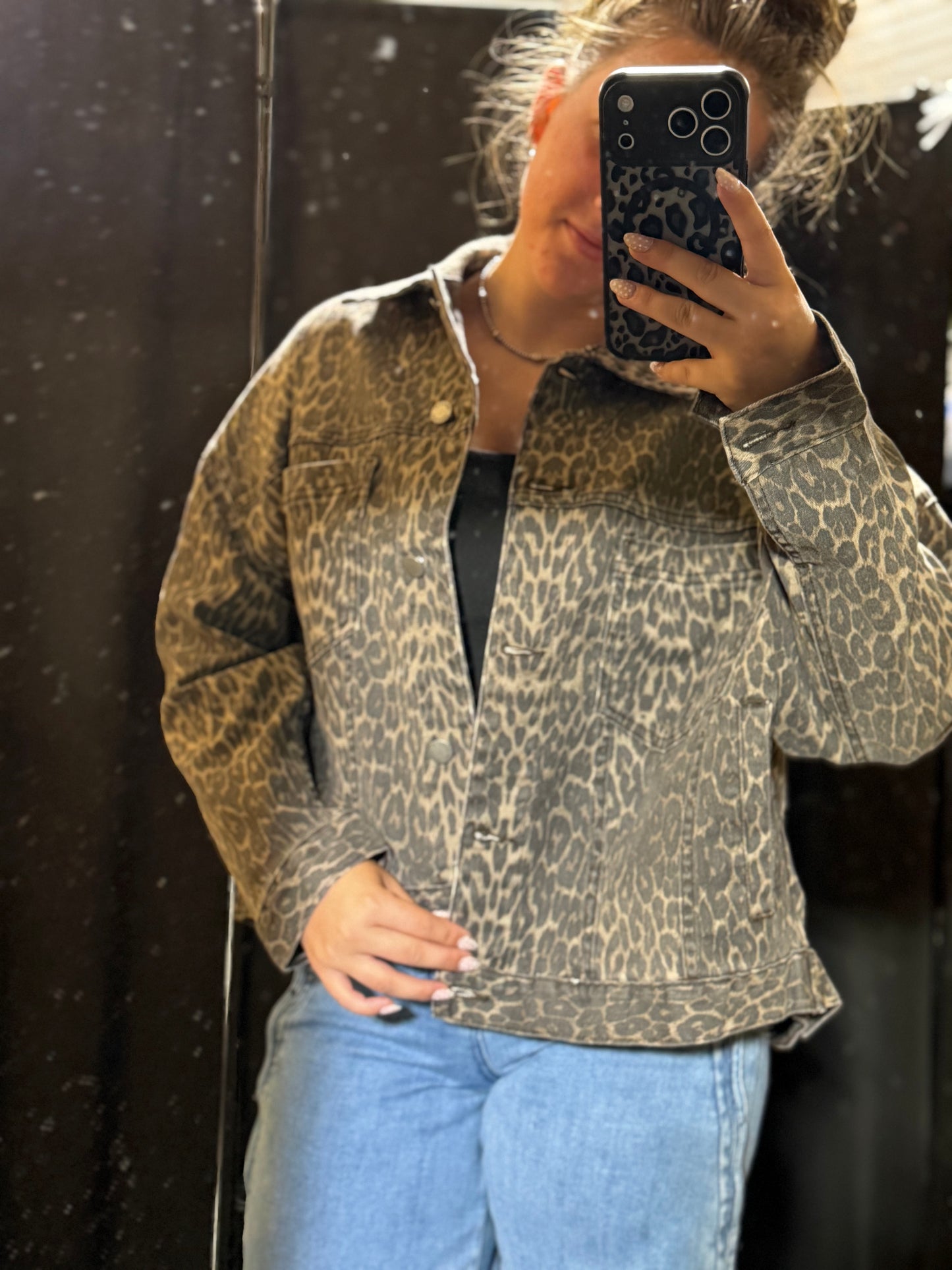 Leopard Printed Denim Jacket