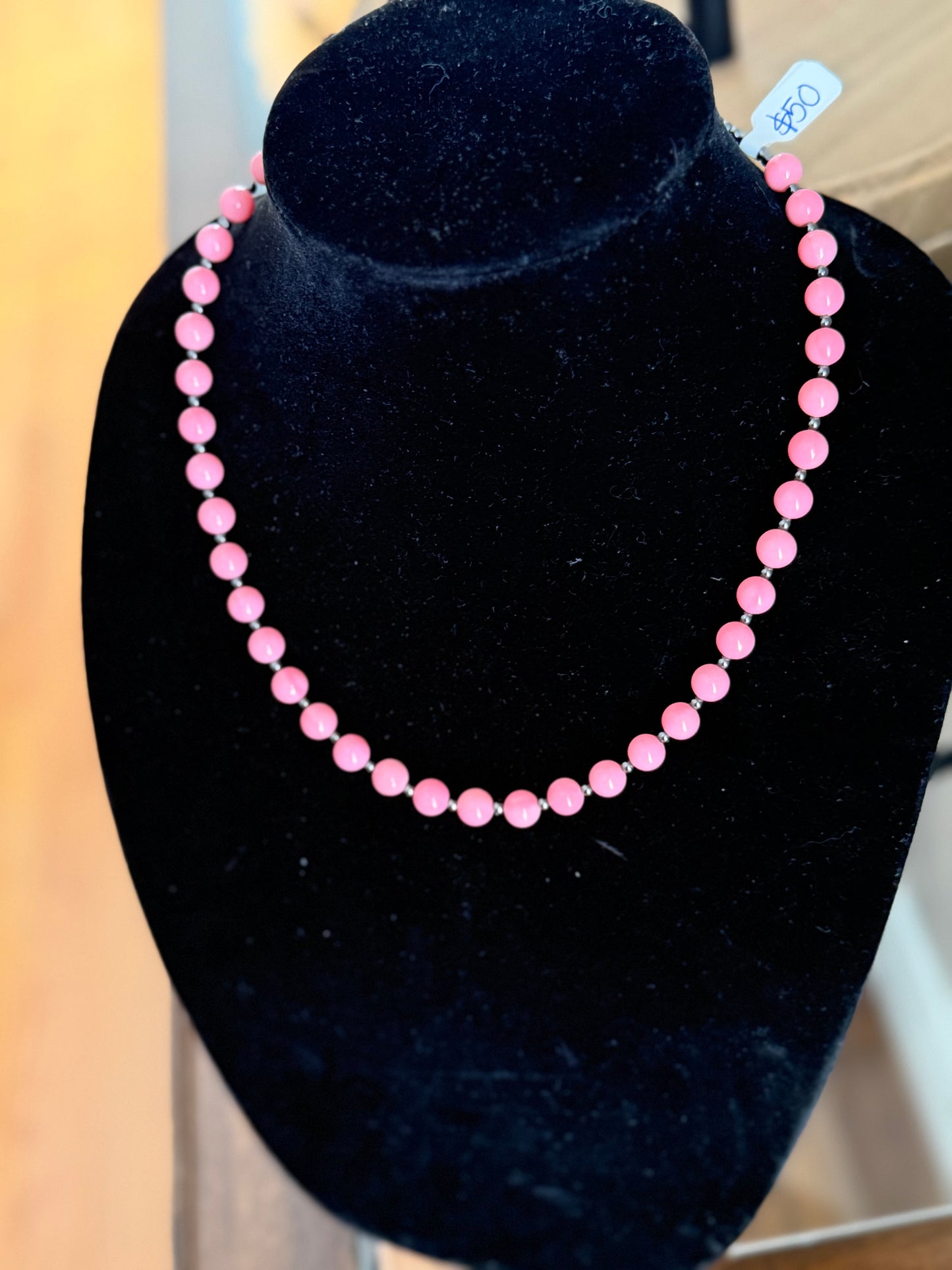 Pink x hematite necklace