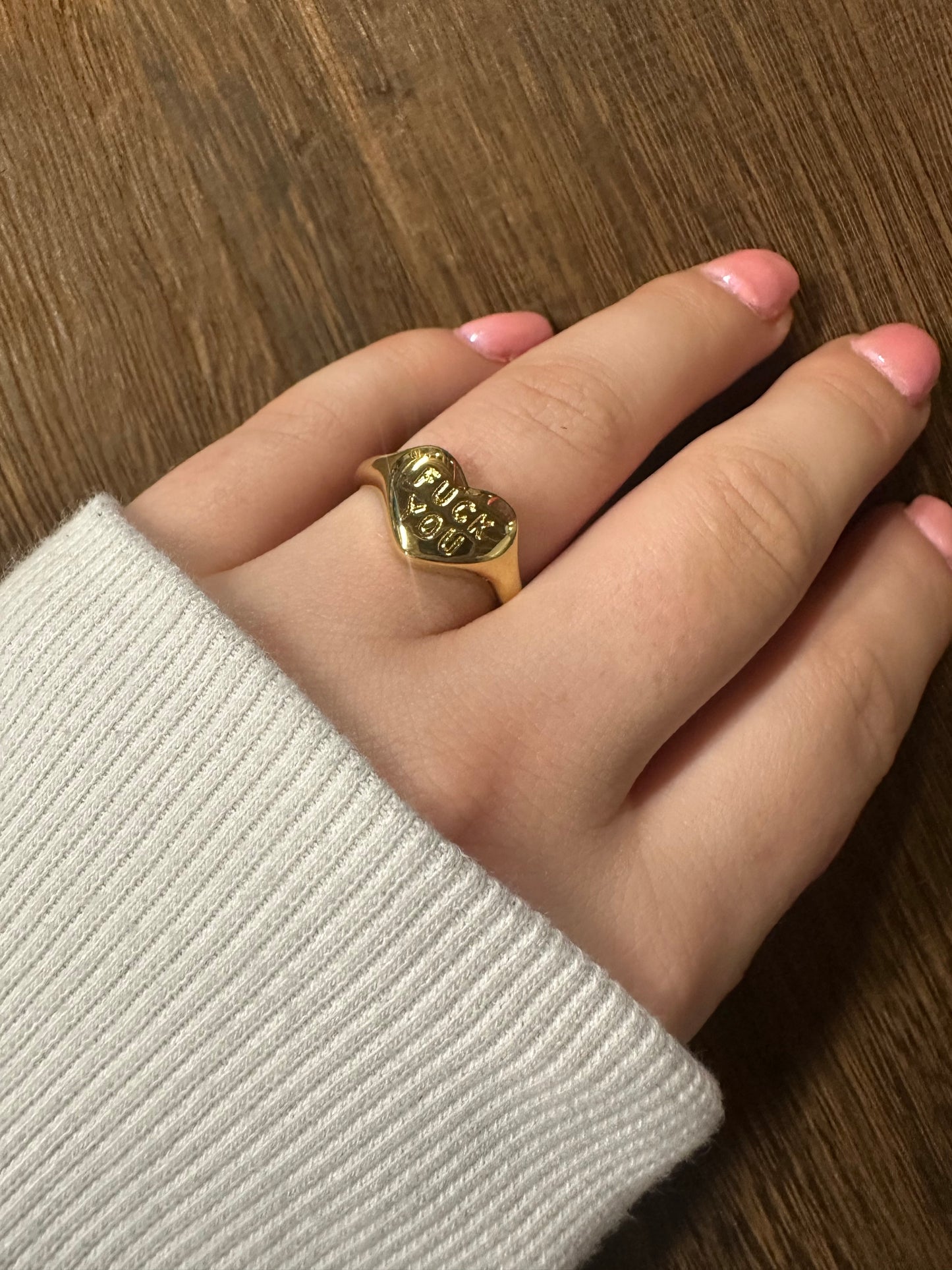 Dainty "Fuck You" Gold Heart Stackable Signet Ring