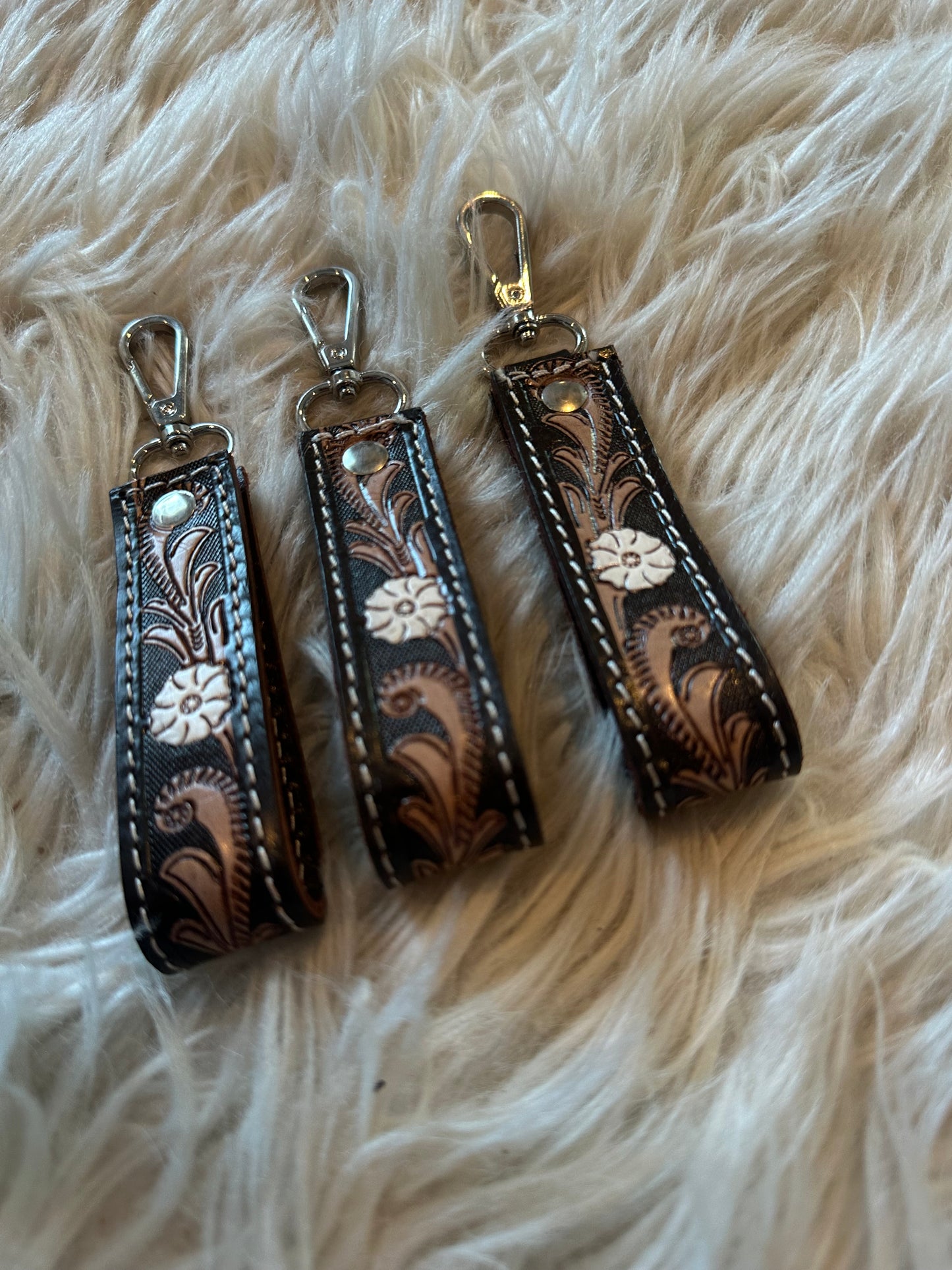Tooled Leather Keychain - mini