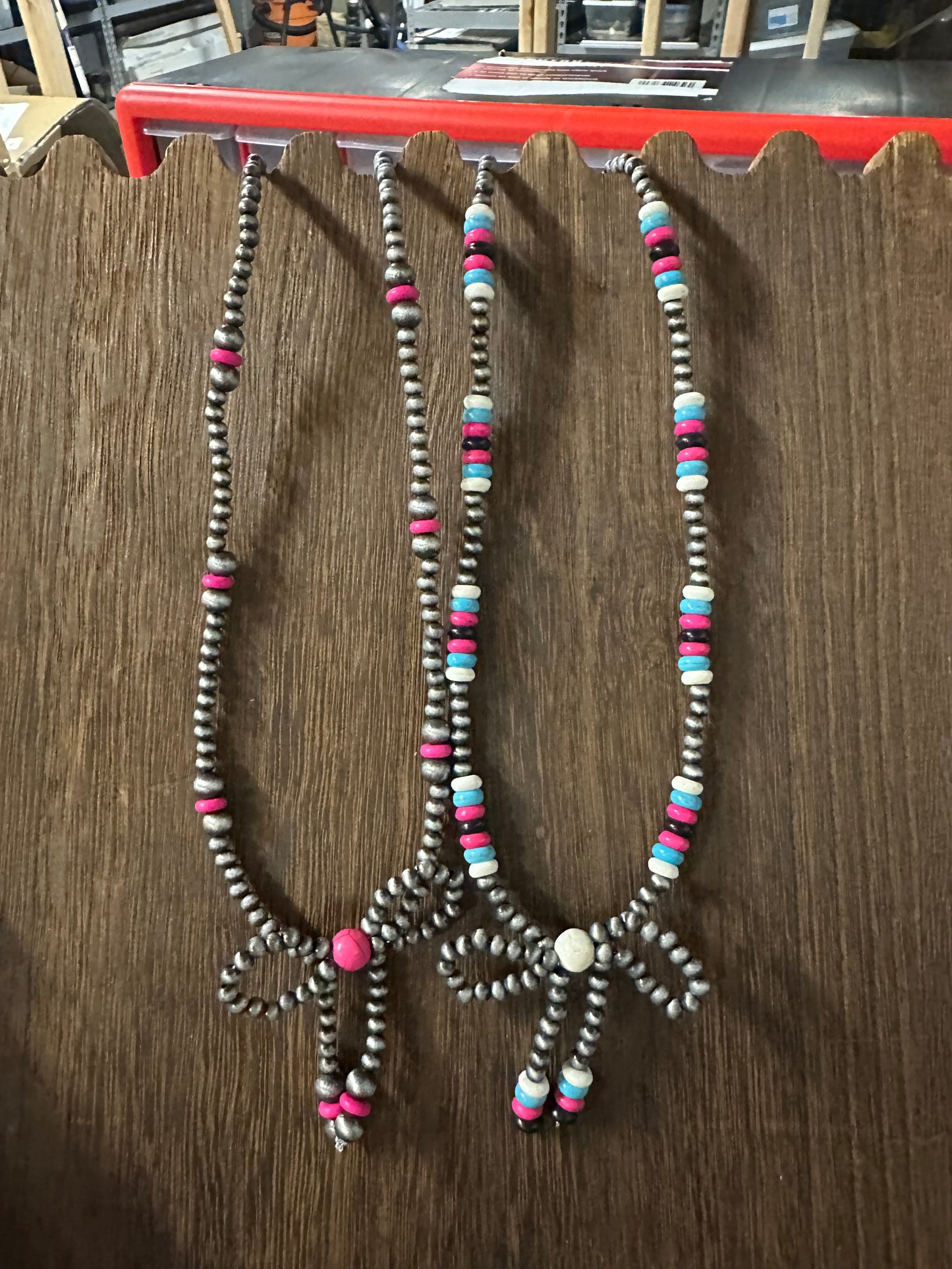 Navajo Style Pearl & Bead Bow Necklace