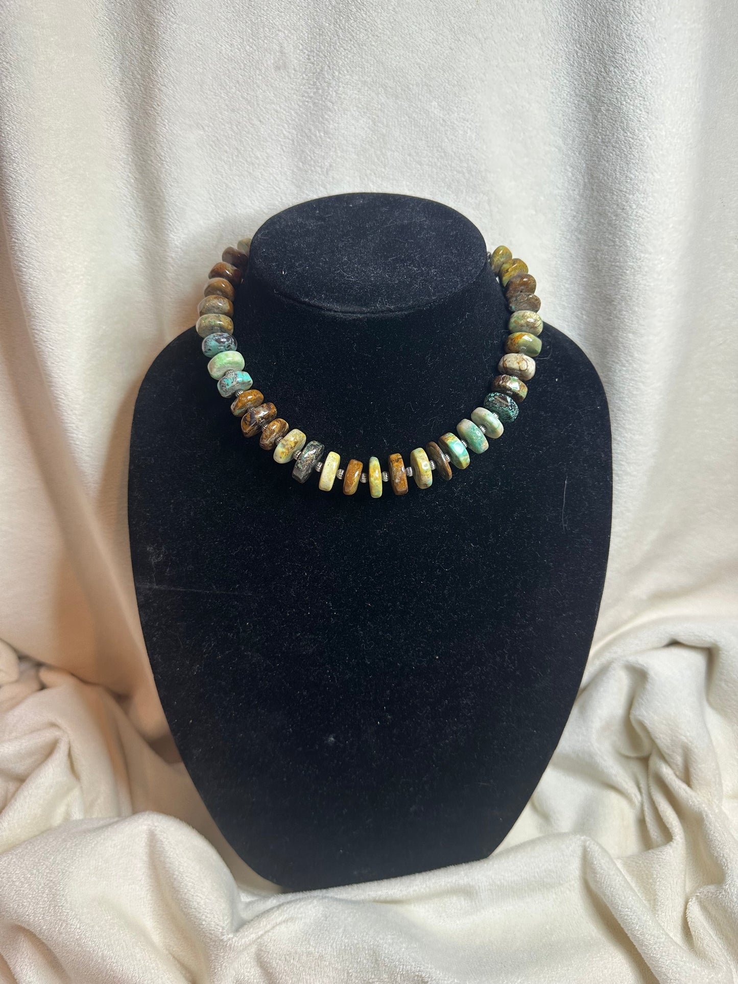natural turquoise x 4mm corrugated necklace