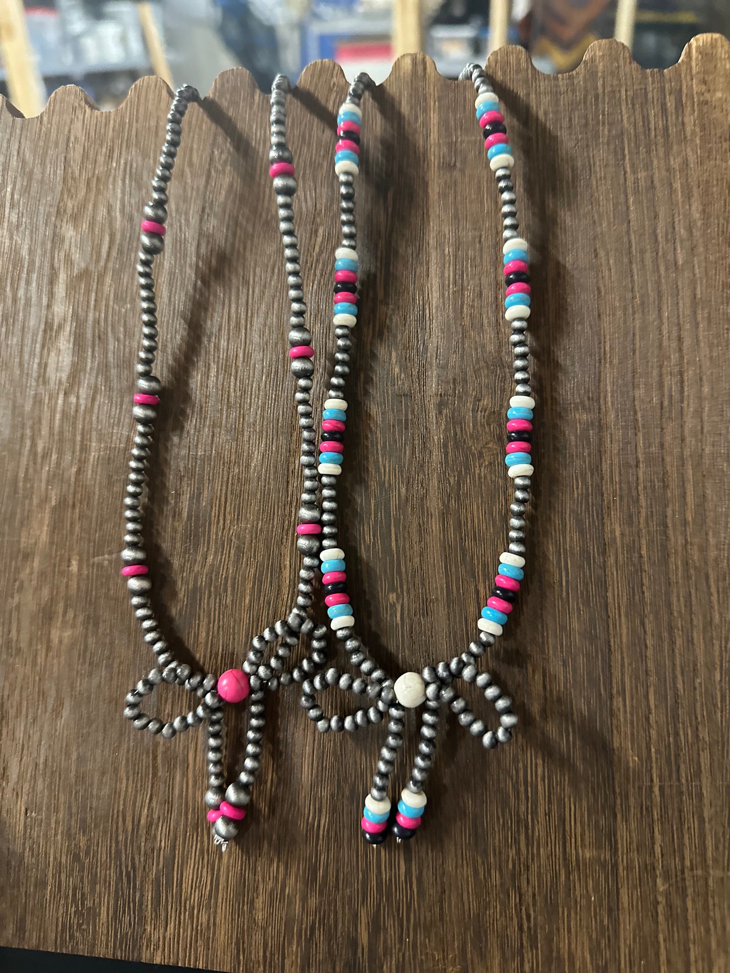 Navajo Style Pearl & Bead Bow Necklace