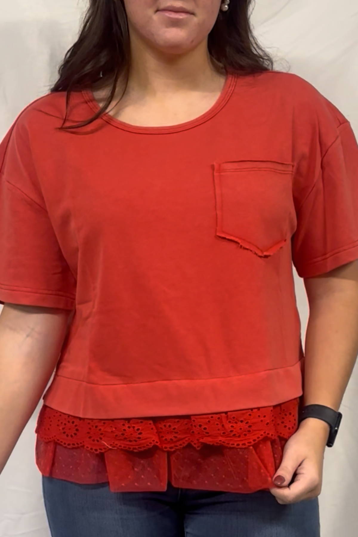 ruffled trim detail pocket tshirt
