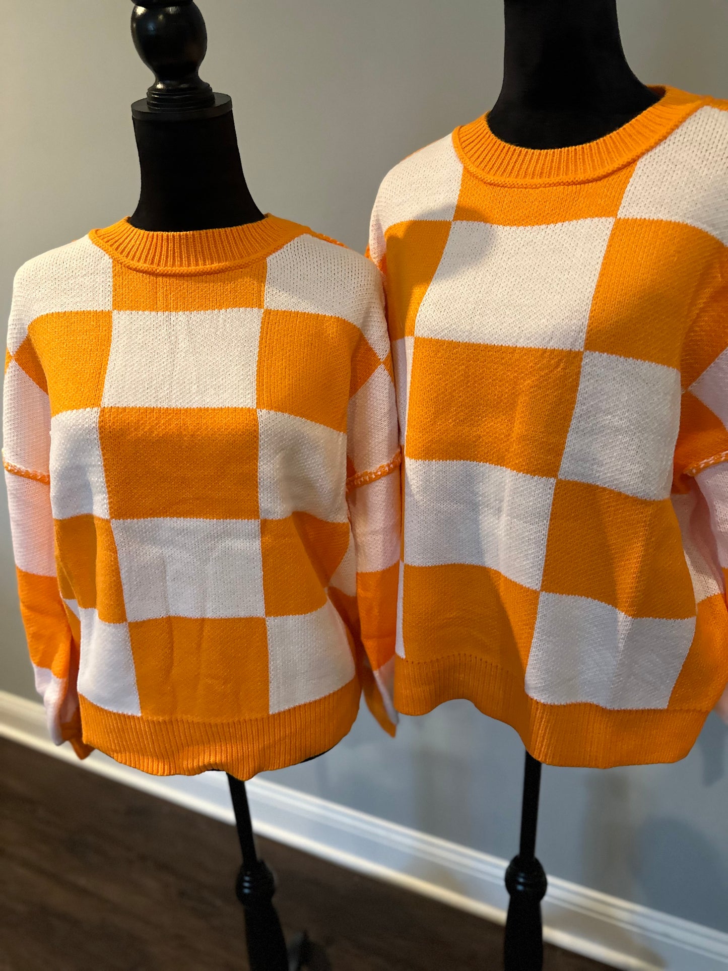 Checkered Bishop Sleeve Sweater