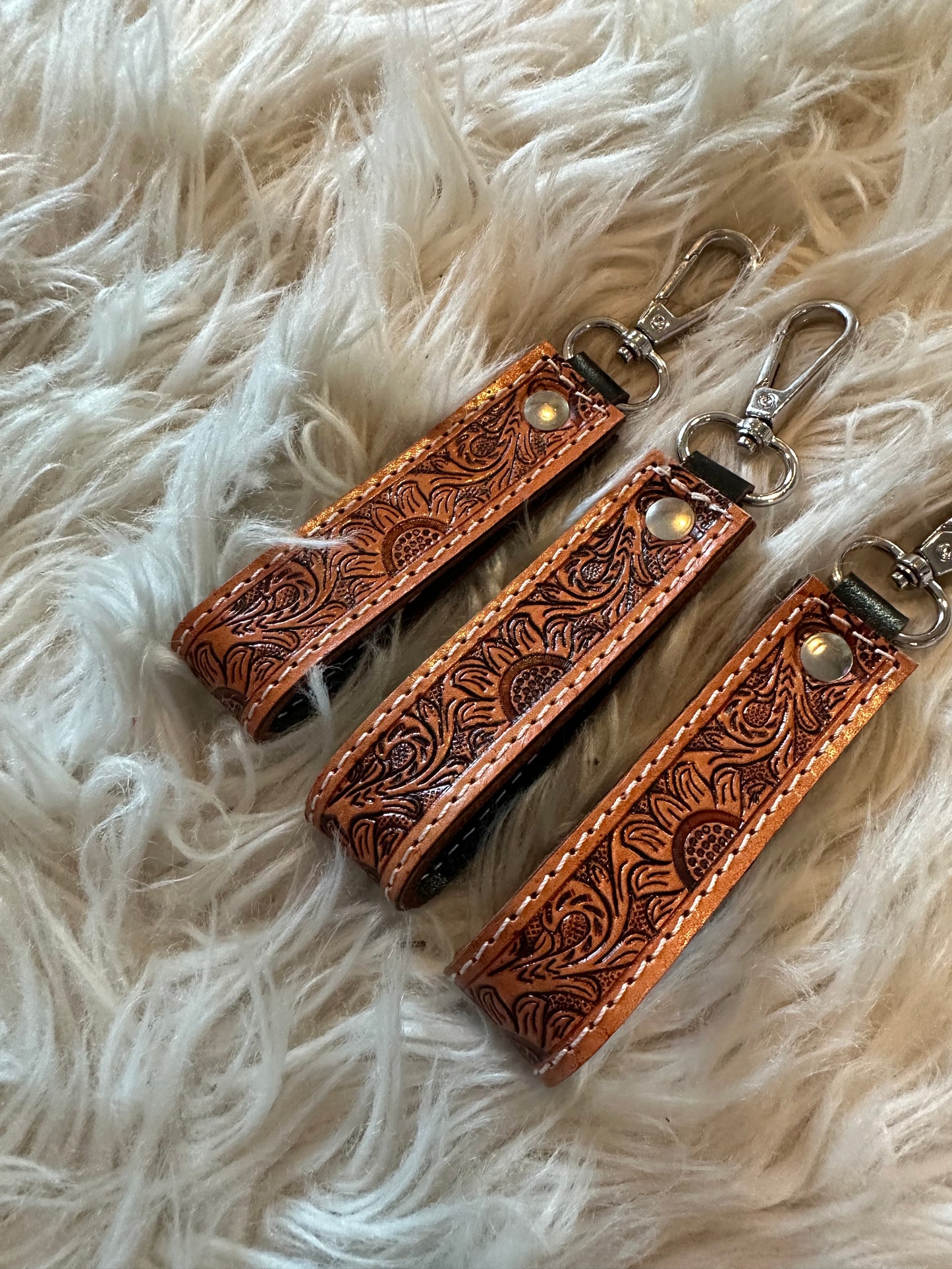 Tooled Leather Keychain - mini