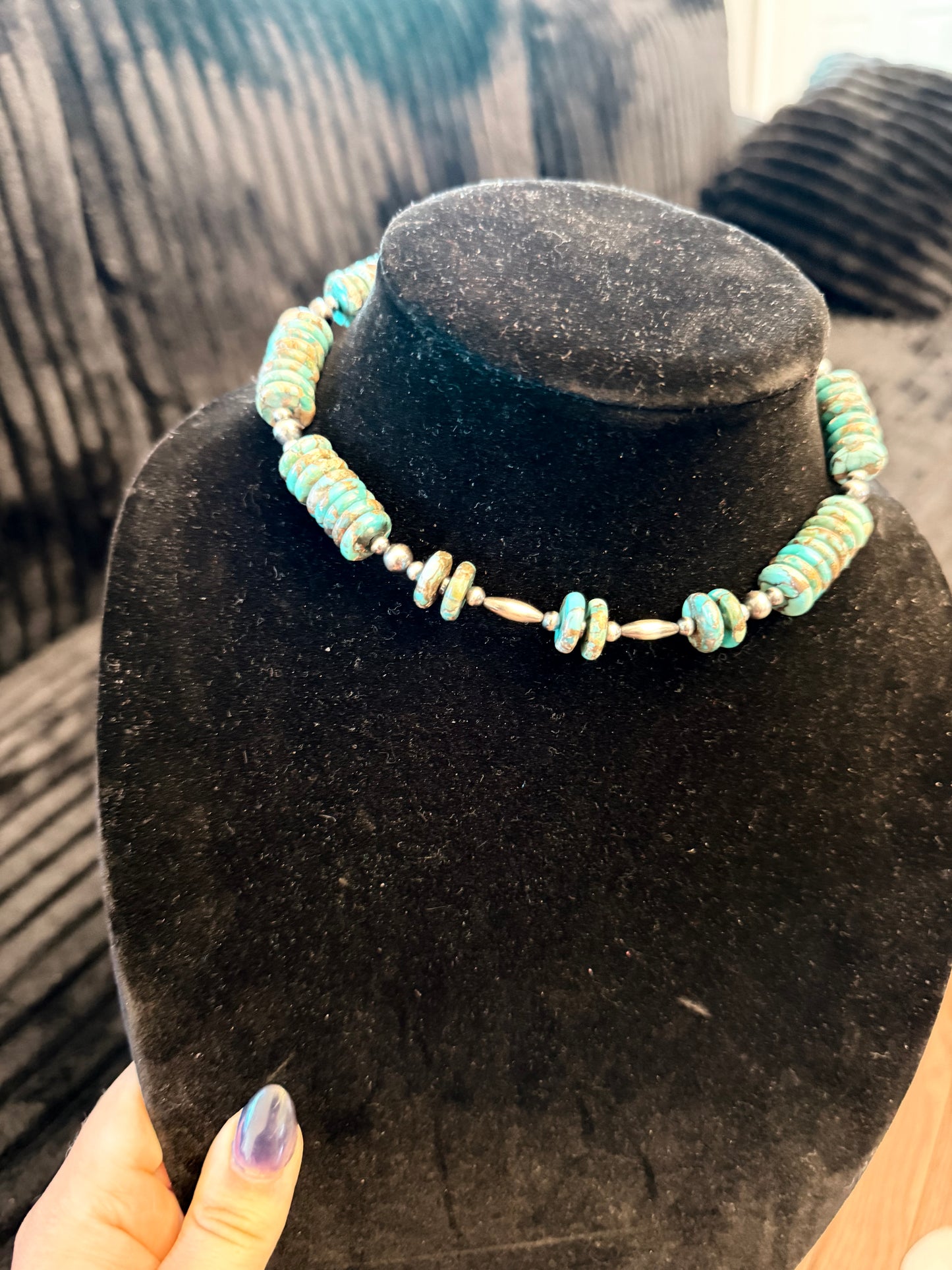 Turquoise x bronze x sterling pearl necklace