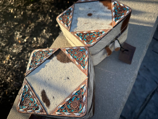 Hand Tooled Leather Jewelry Box Storage -Travel Jewelry Case