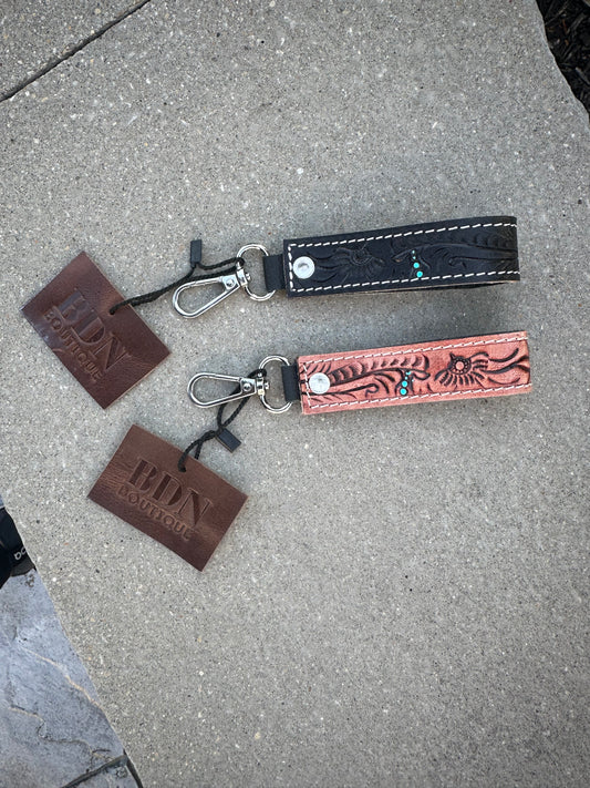 Tooled Leather Keychain - mini