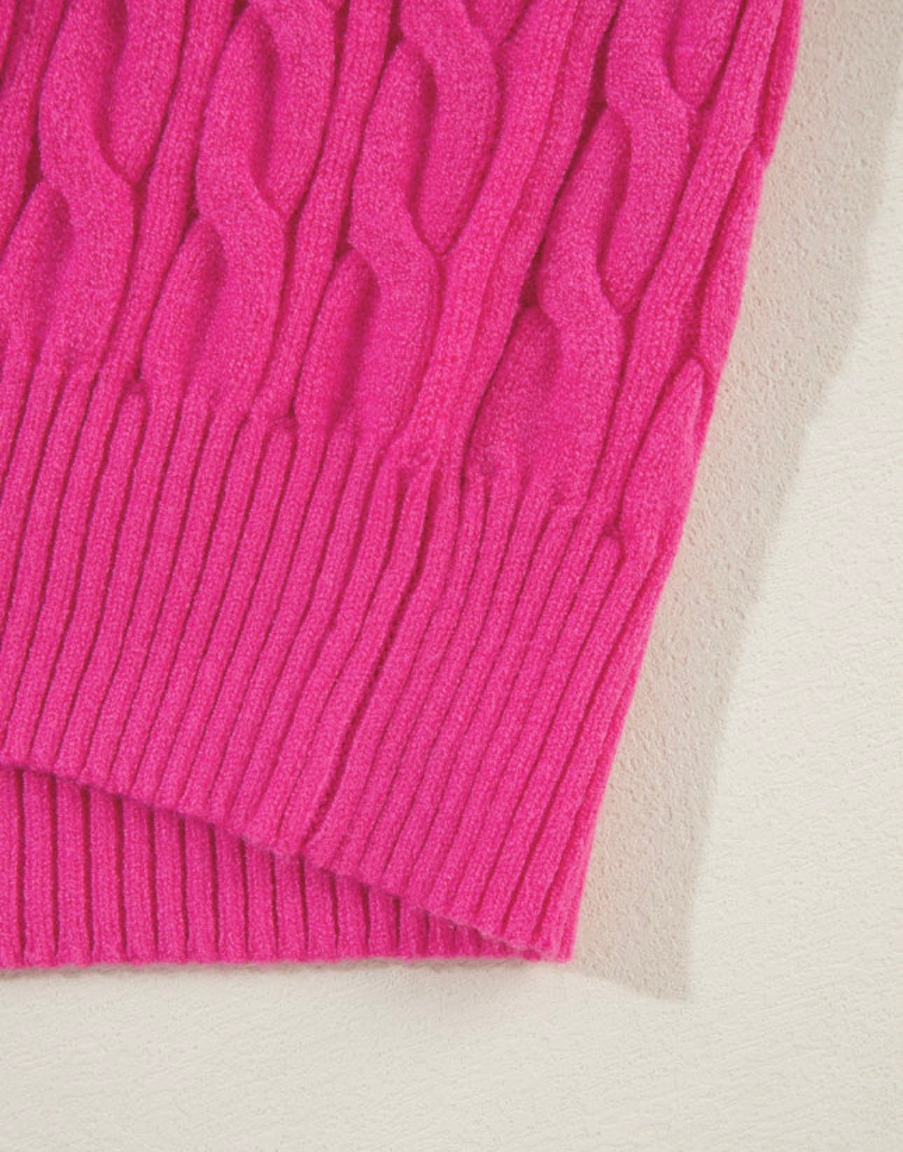 Pink solid cable knit high neck sweater