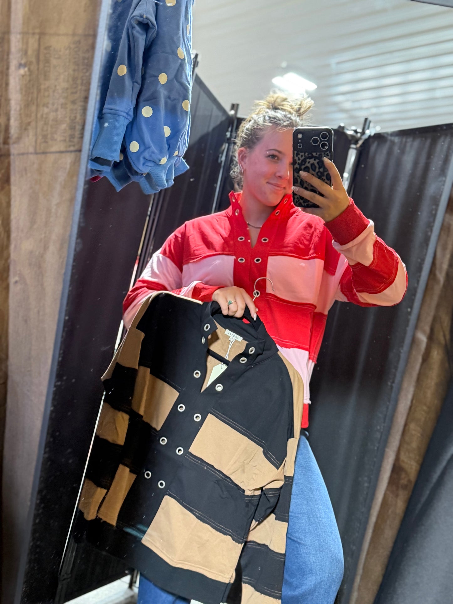 Color block raw cut long sleeve top