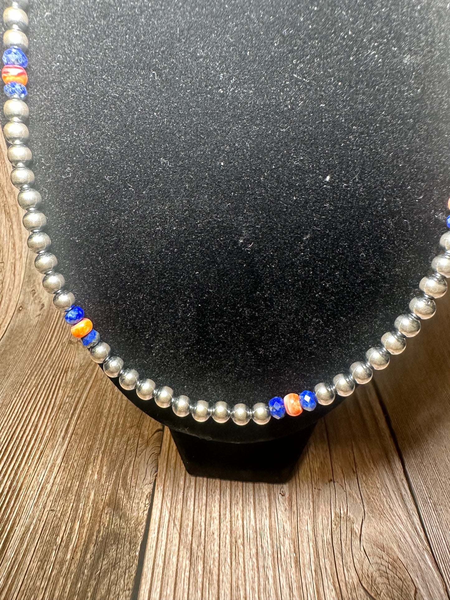 18 inch 6 mm Sterling Silver Pearls necklace lapis and spiny