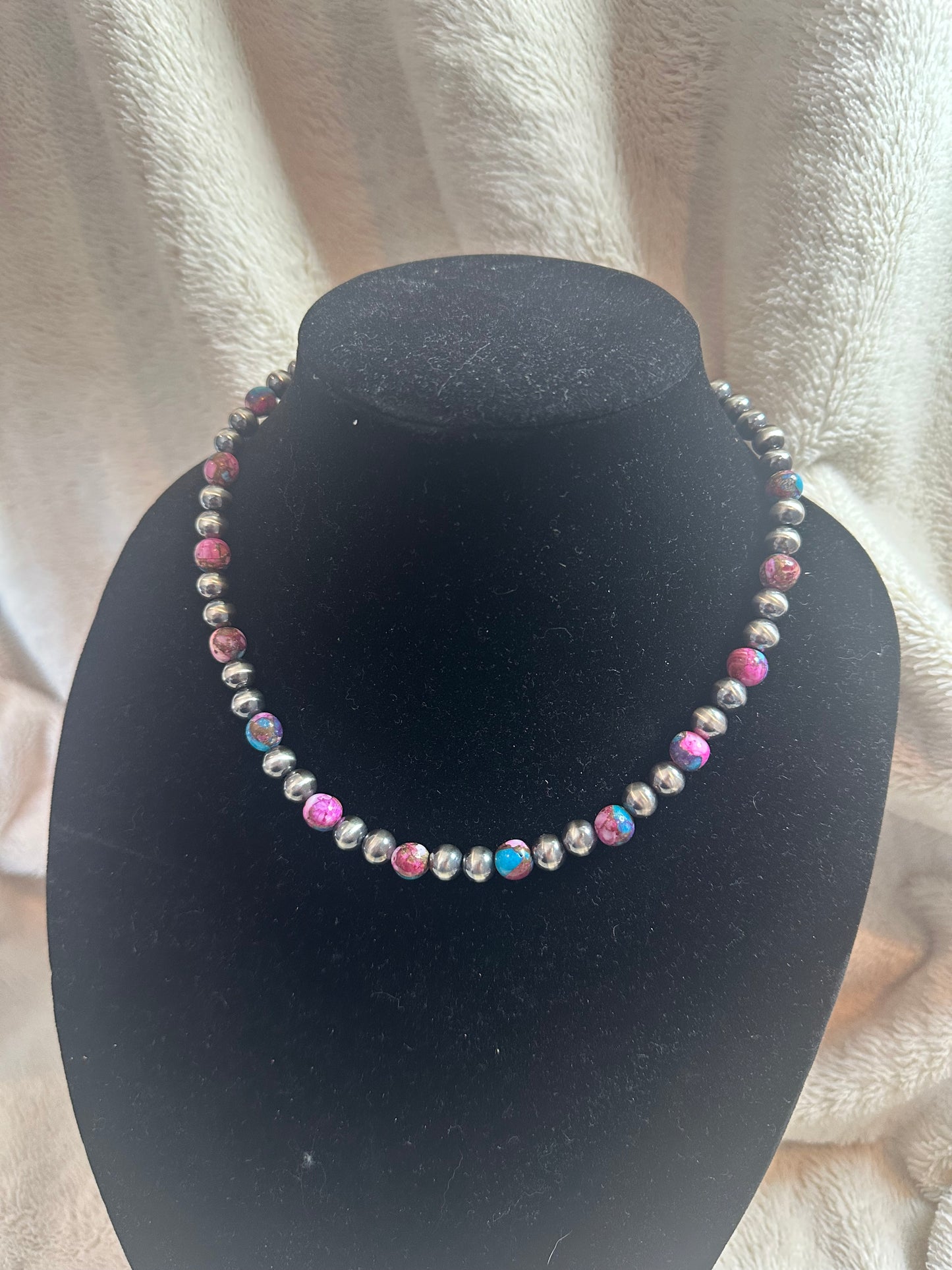 8mm navajo + purple dahlia pearl necklace