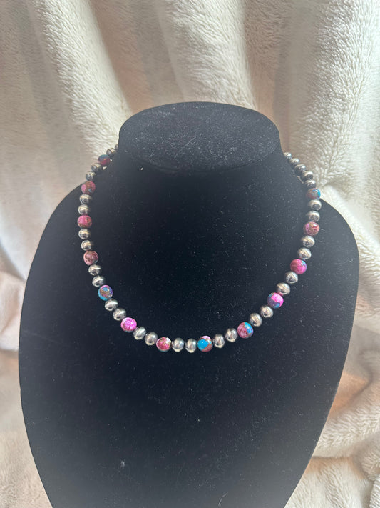 8mm navajo + purple dahlia pearl necklace