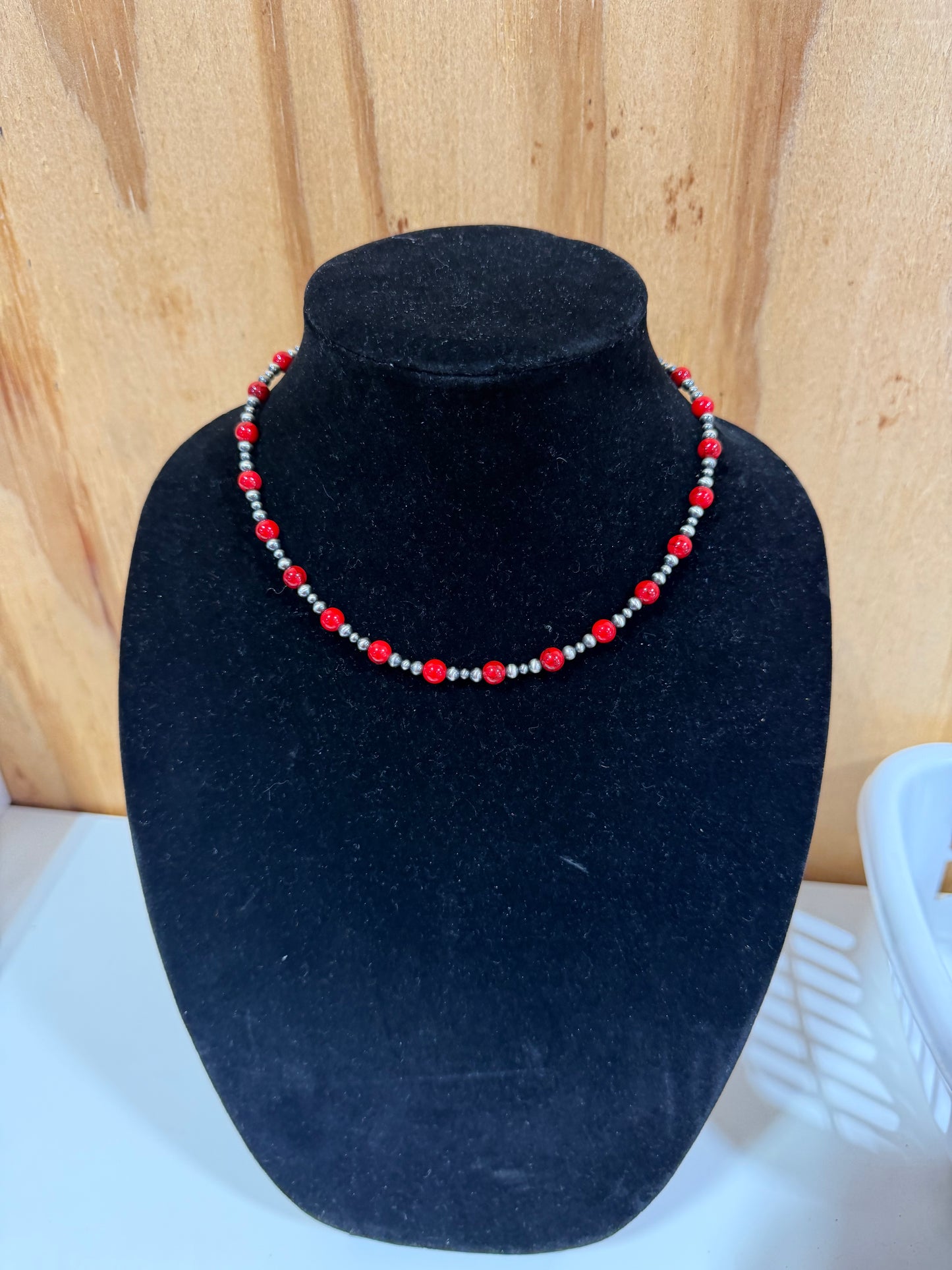 graduated pearl x 6mm red quartz necklace